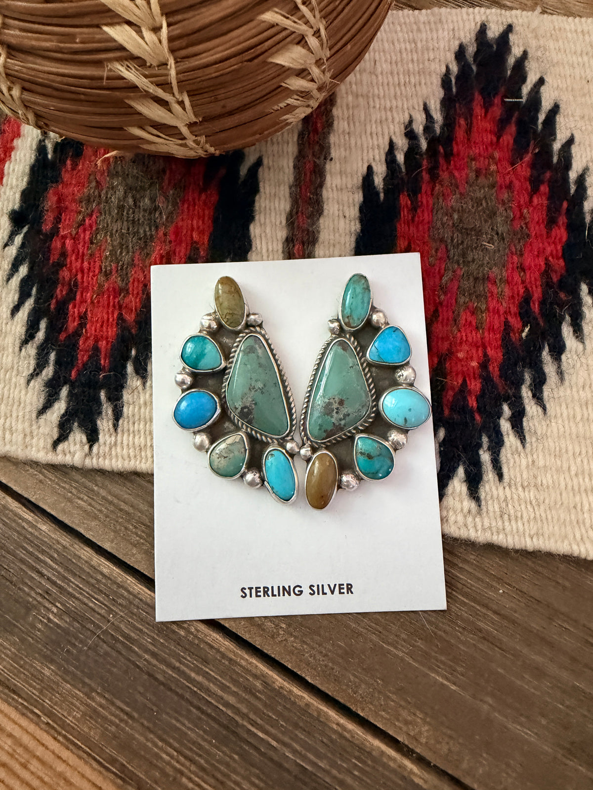 Handcrafted Turquoise & Sterling Silver Cluster Post Earrings by Geraldine James