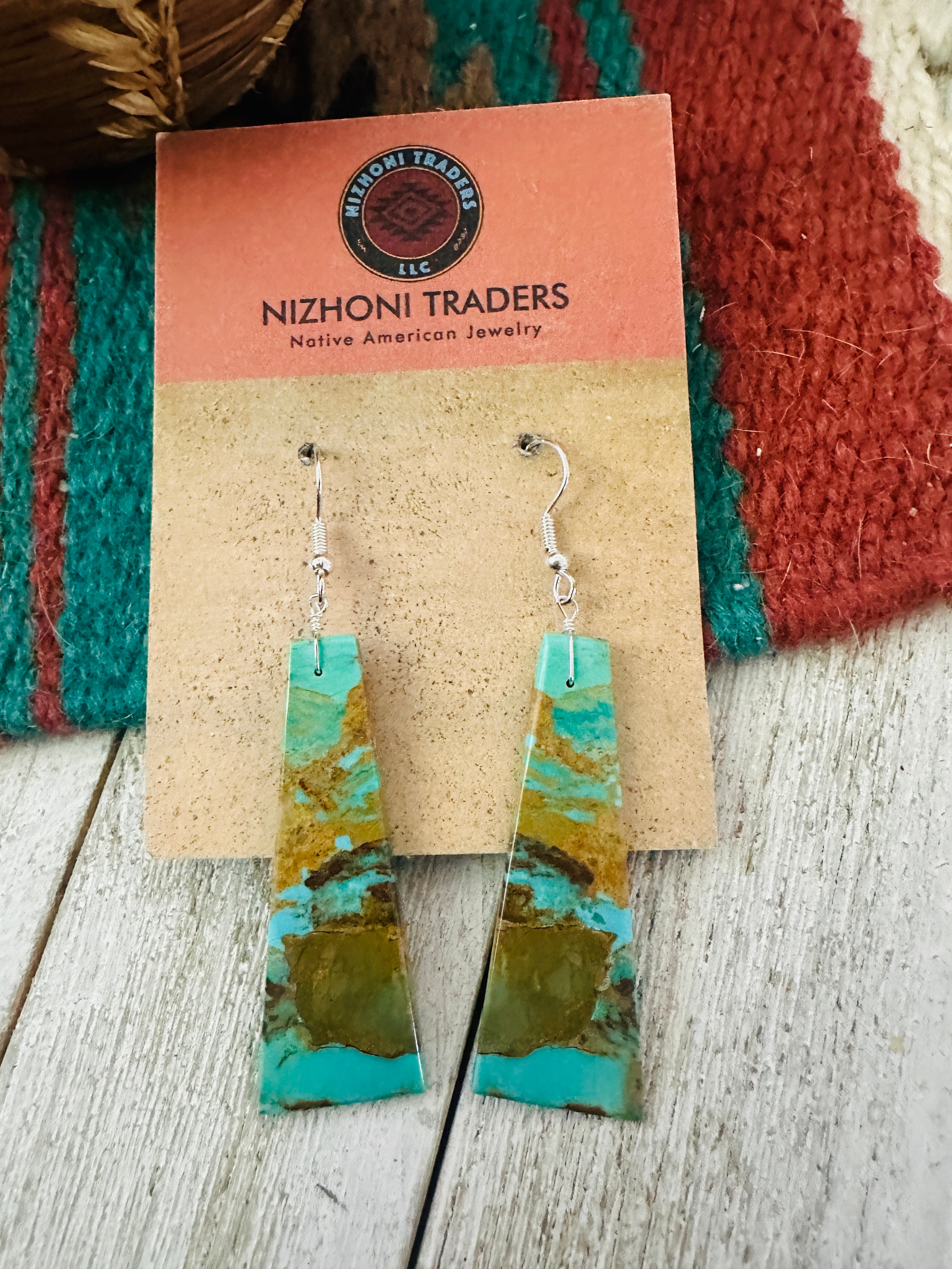 Handcrafted Sterling Silver & Turquoise Slab Dangle Earrings