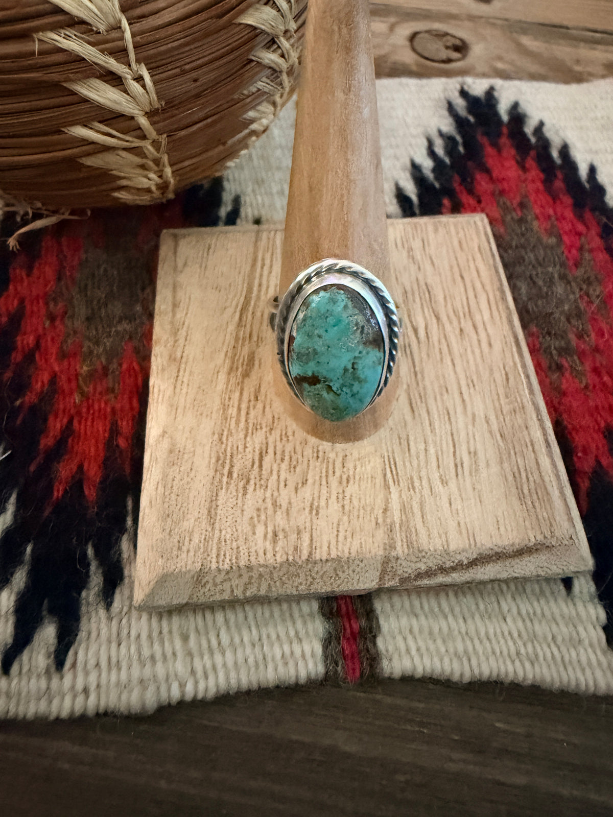Handcrafted Turquoise & Sterling Silver Ring Size 9.75