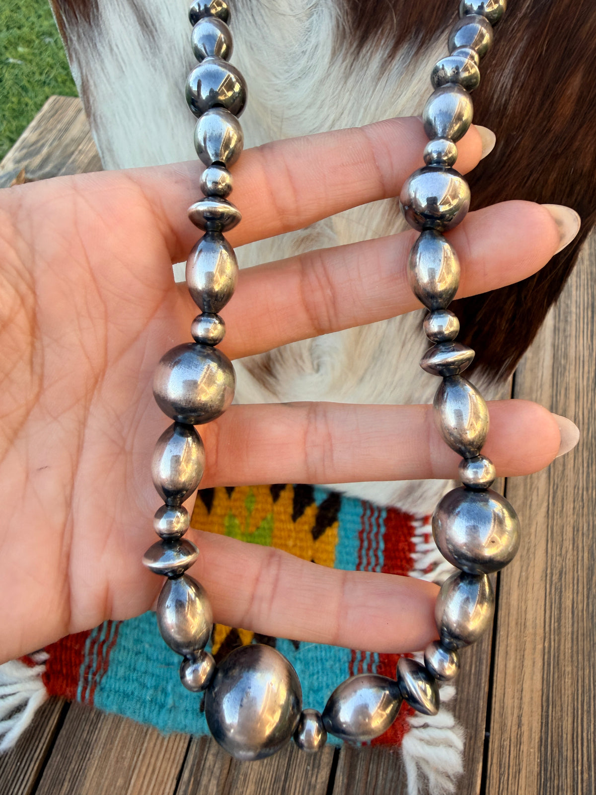 Handcrafted Old Pawn Sterling Silver Mixed Pearl Beaded Necklace 22”