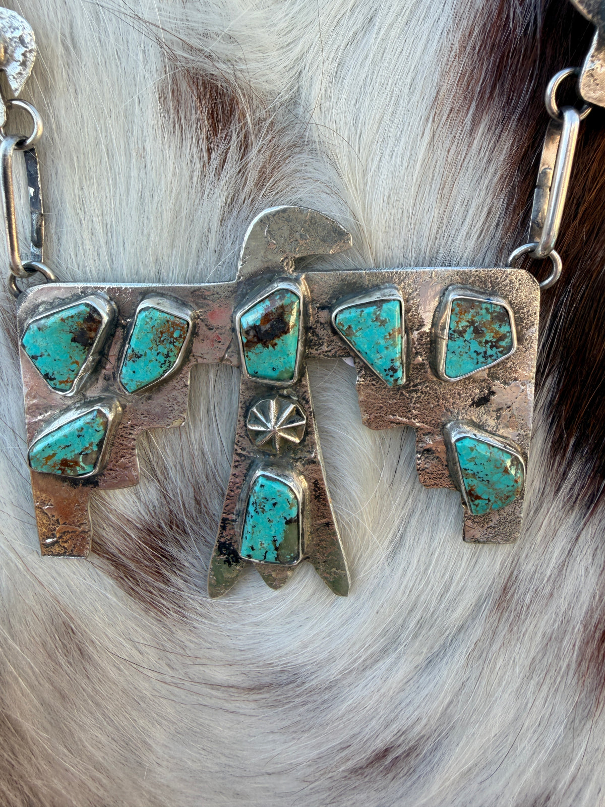 Handcrafted Sterling Silver & Kingman Turquoise Thunderbird Necklace by Jude Candelaria