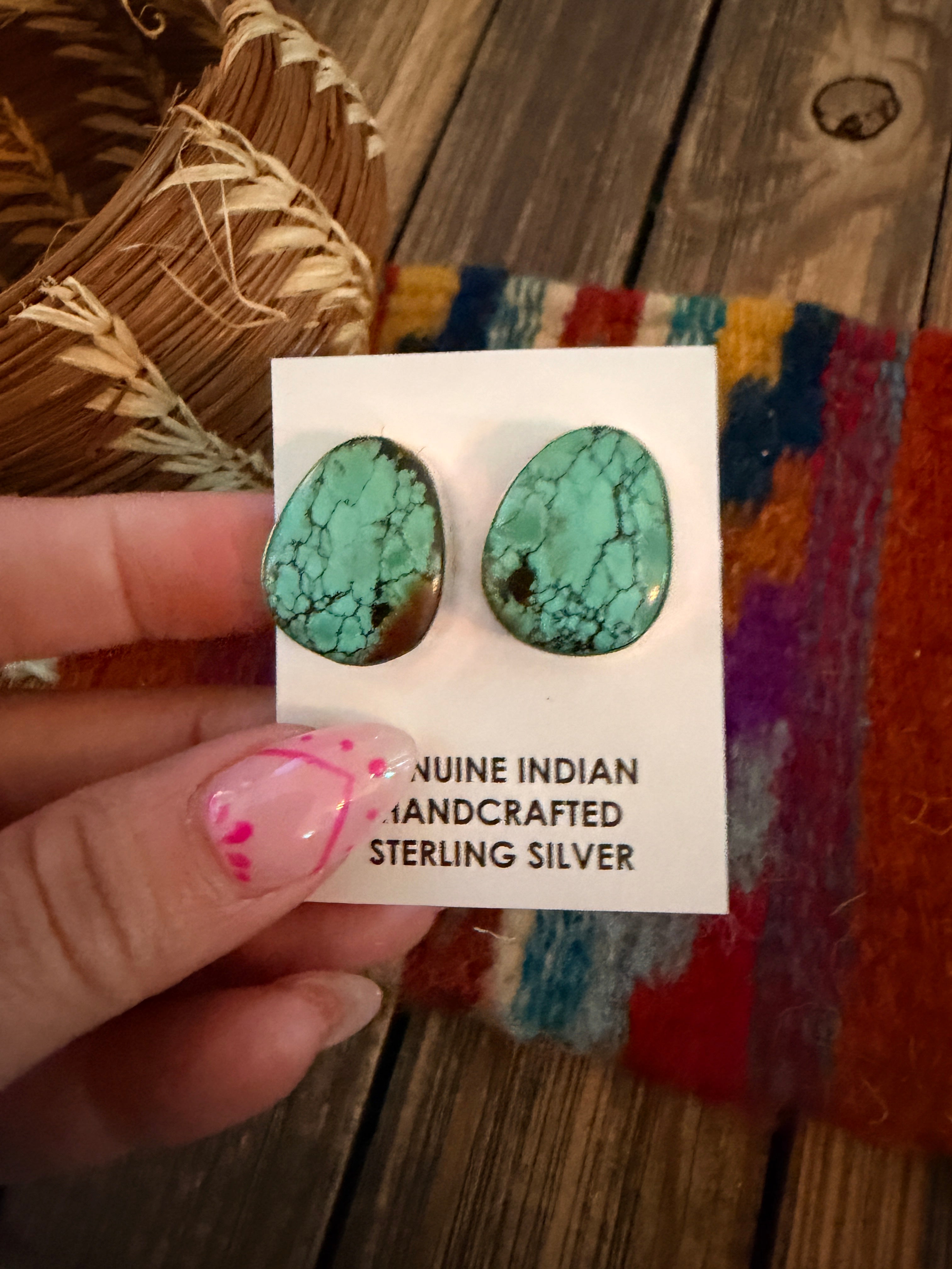 Handcrafted Turquoise & Sterling Silver Post Earrings