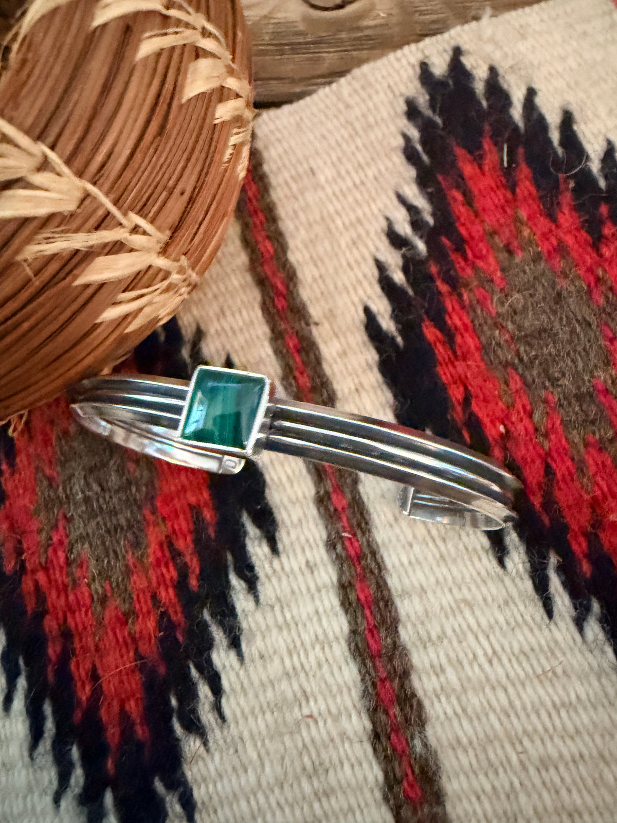 Handcrafted Sterling Silver and Malachite Cuff Bracelet
