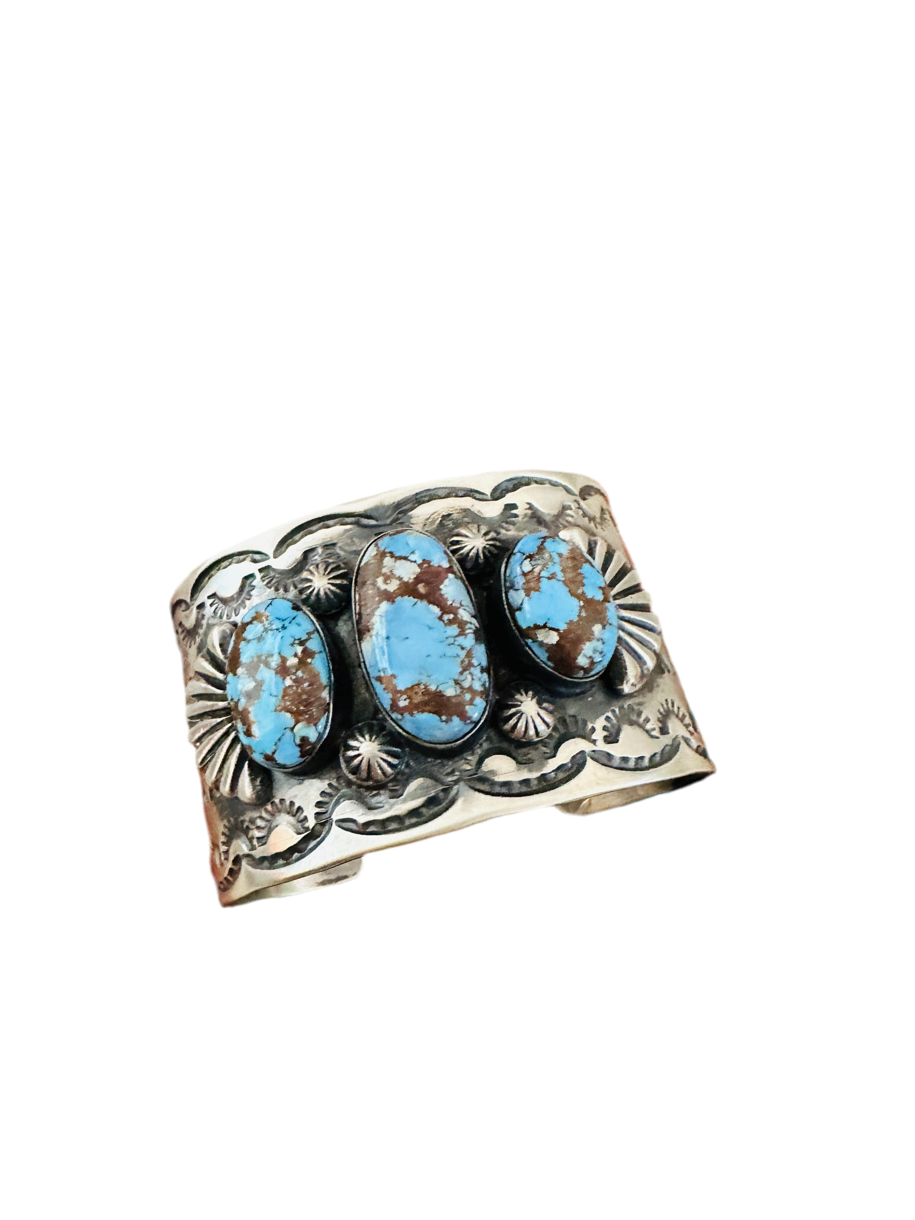 Handcrafted Sterling Silver & Golden Hills Turquoise Cuff Bracelet by Chimney Butte /