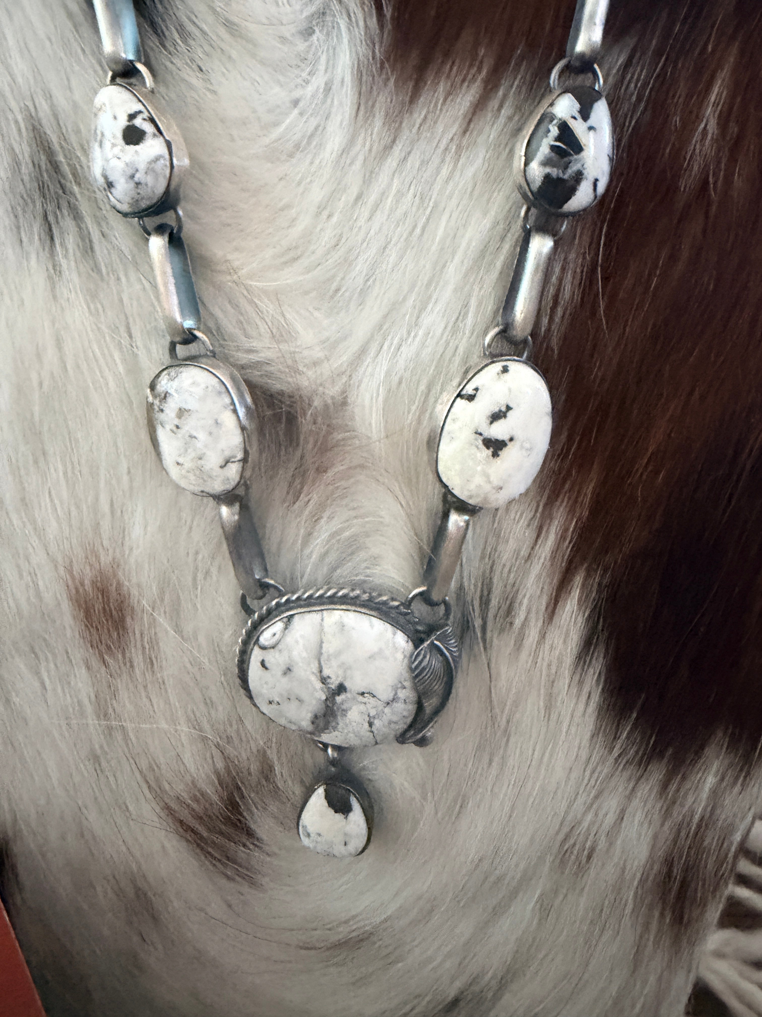 Handcrafted White Buffalo & Sterling Silver Necklace and Earring Set