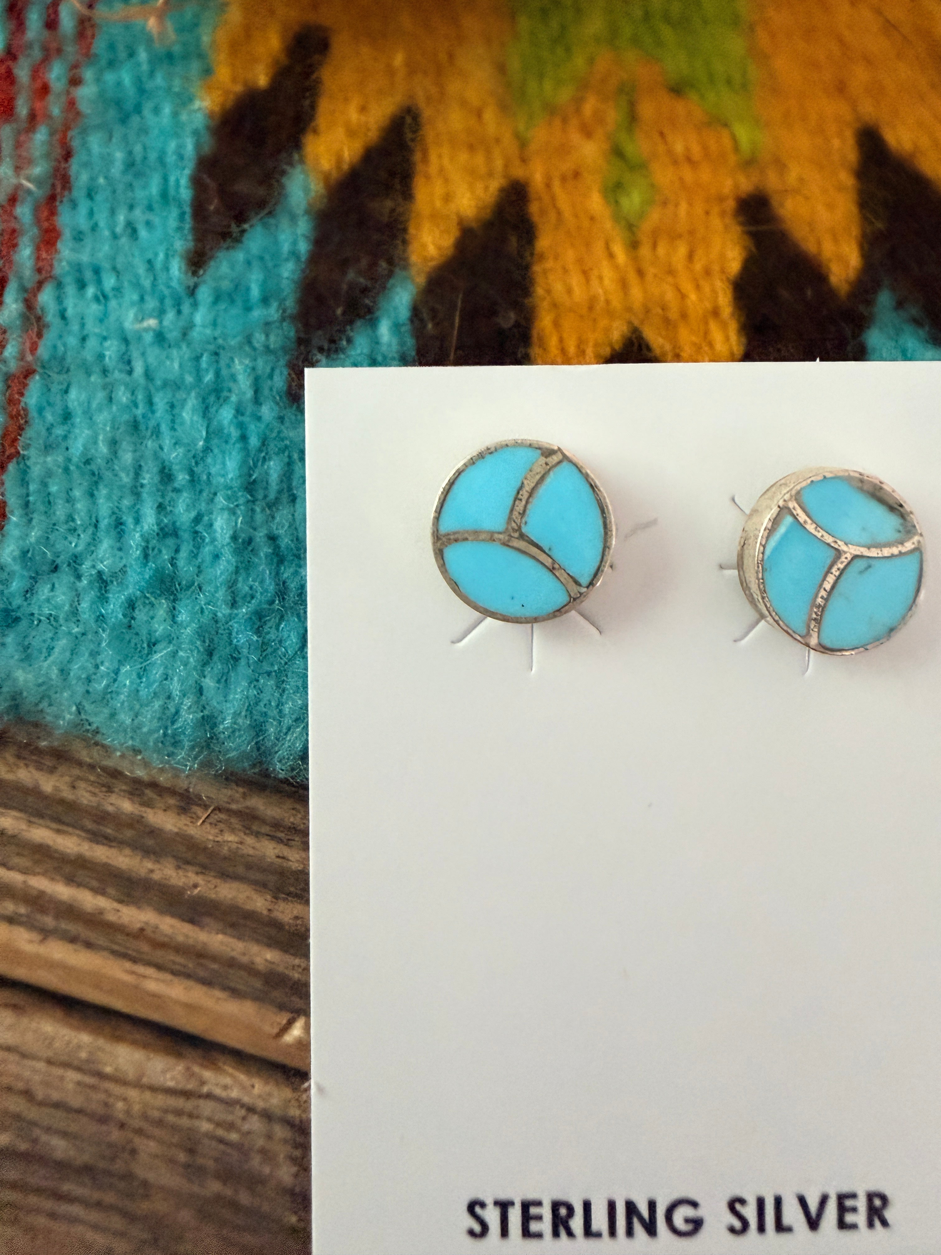 Handcrafted Turquoise & Sterling Silver Inlay Stud Earrings