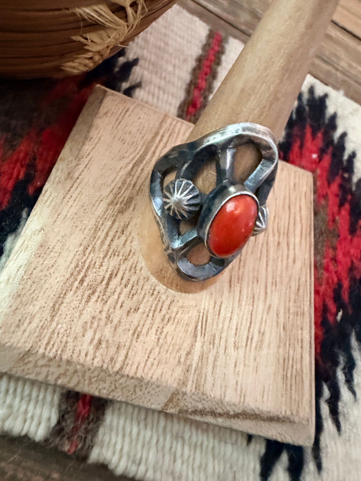 Handcrafted Coral and Sterling Silver Ring size 10 by Chimney Butte