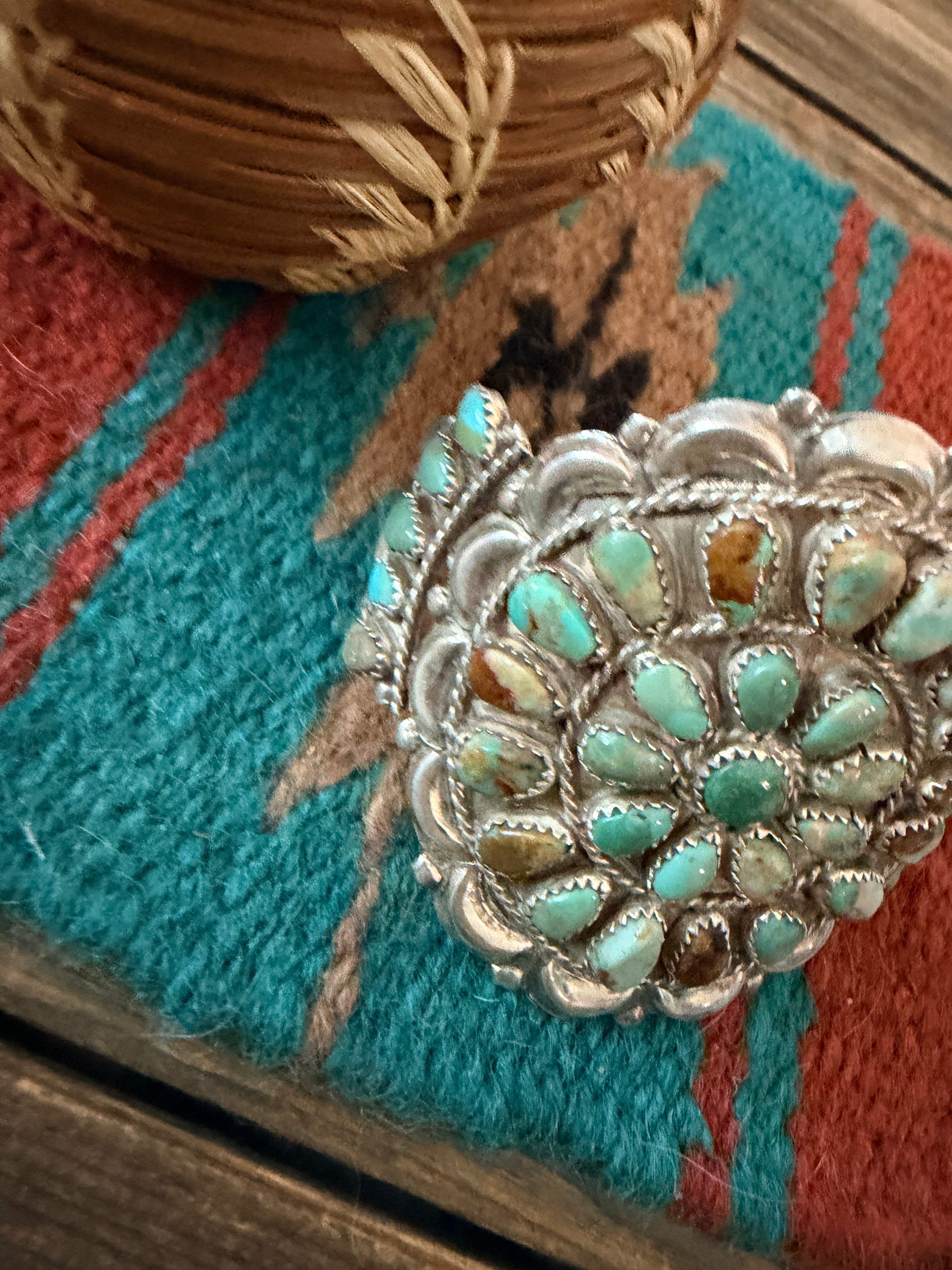 Handcrafted Turquoise & Sterling Silver Cluster Cuff Bracelet By Danny L. Wauneka