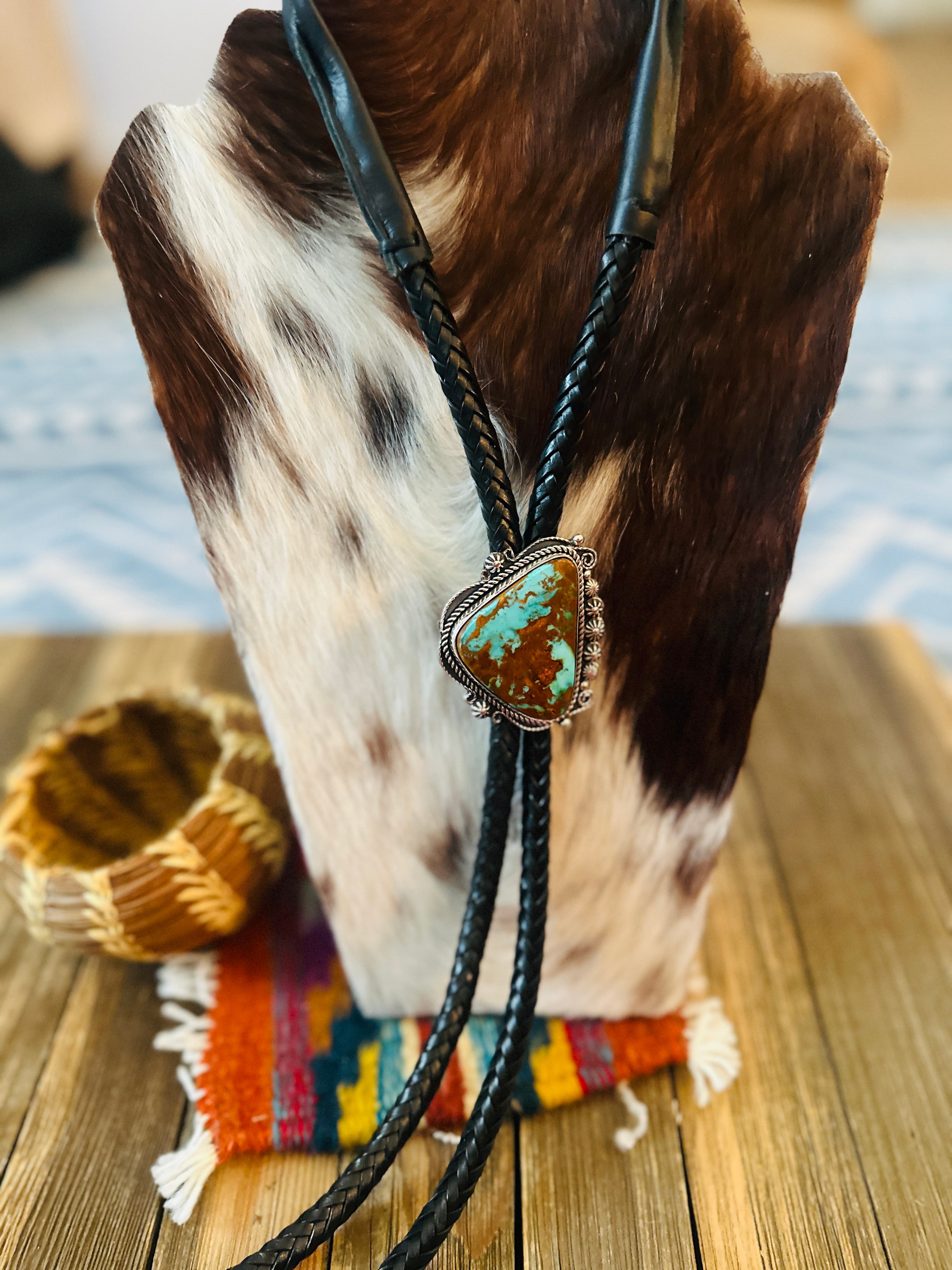 Handcrafted Sterling Silver & Pilot Mountain Turquoise Bolo Tie by Rosella Paxson