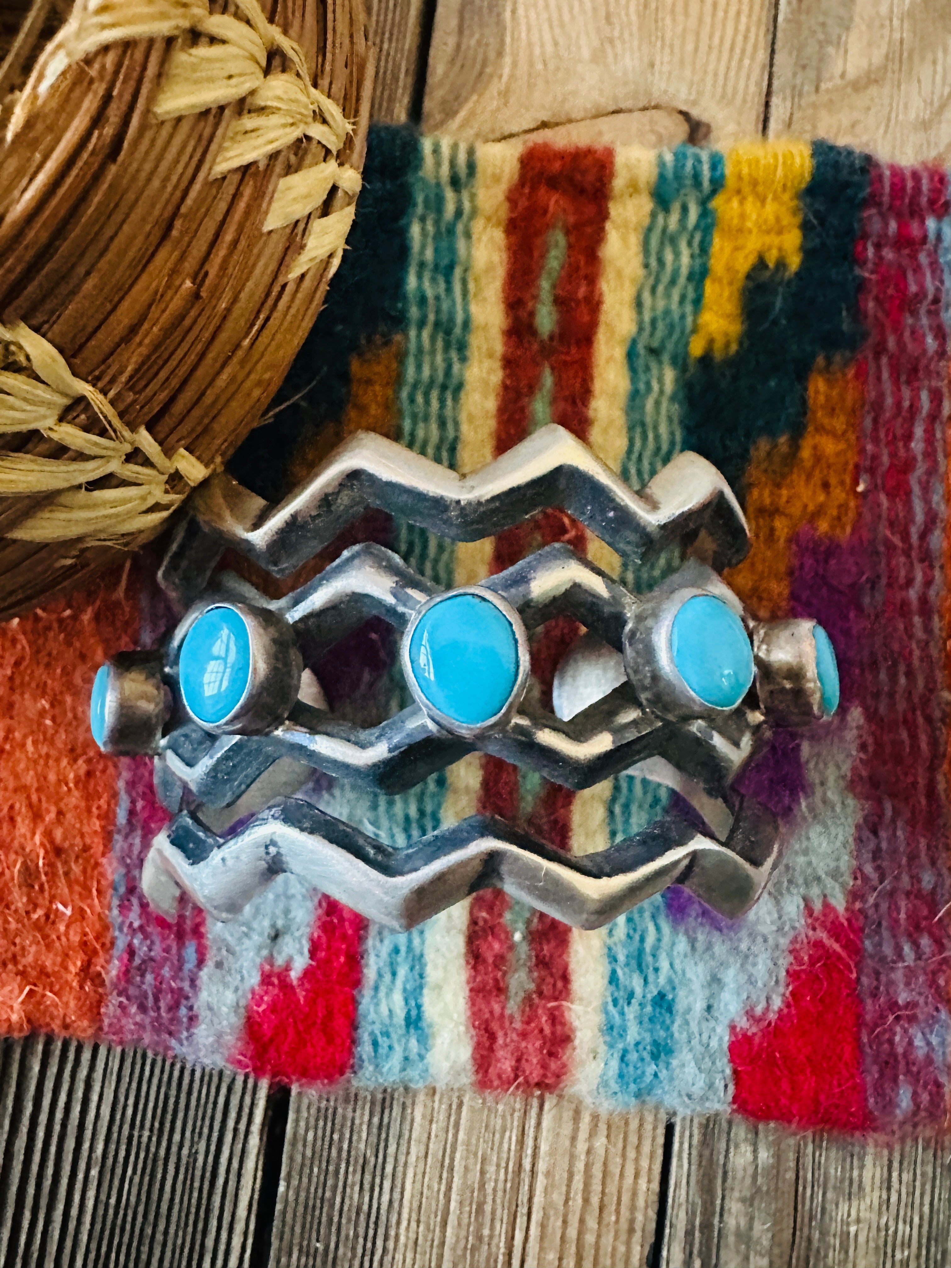 Handcrafted Turquoise & Sterling Silver Zigzag Cuff Bracelet