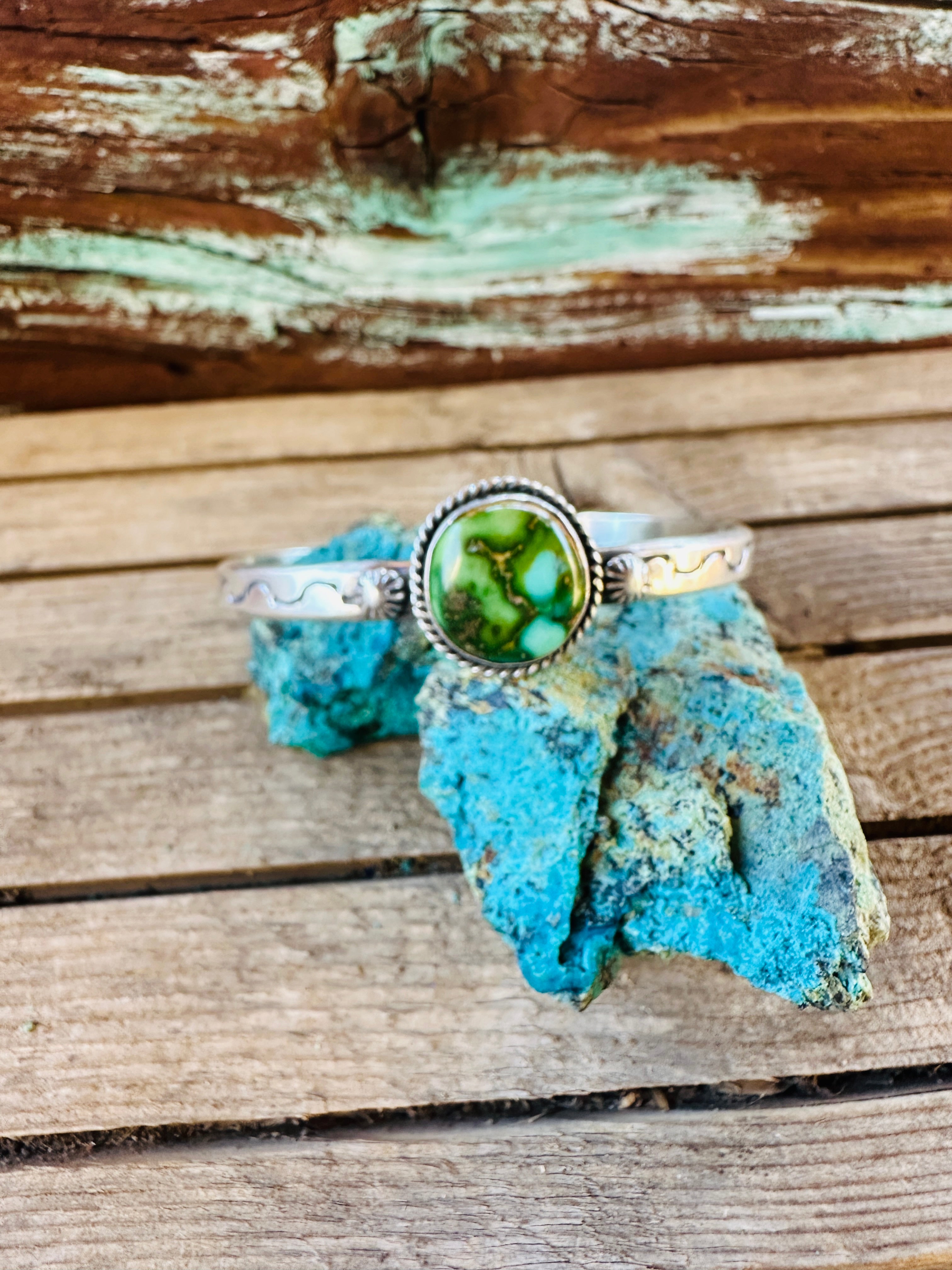 Handcrafted Sonoran Mountain Turquoise & Sterling Silver Cuff Bracelet