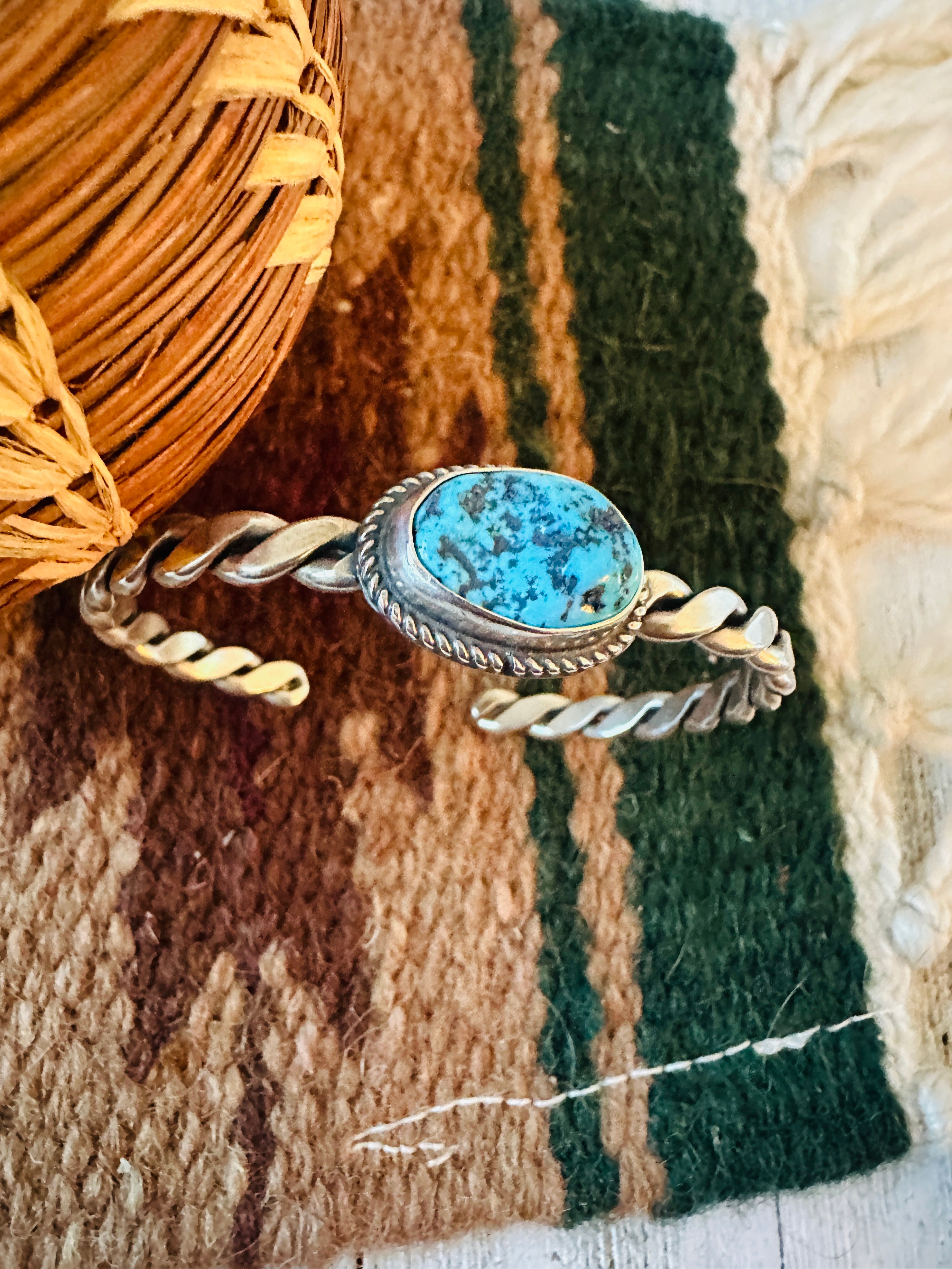 Navajo Turquoise & Twisted Sterling Silver Cuff Bracelet