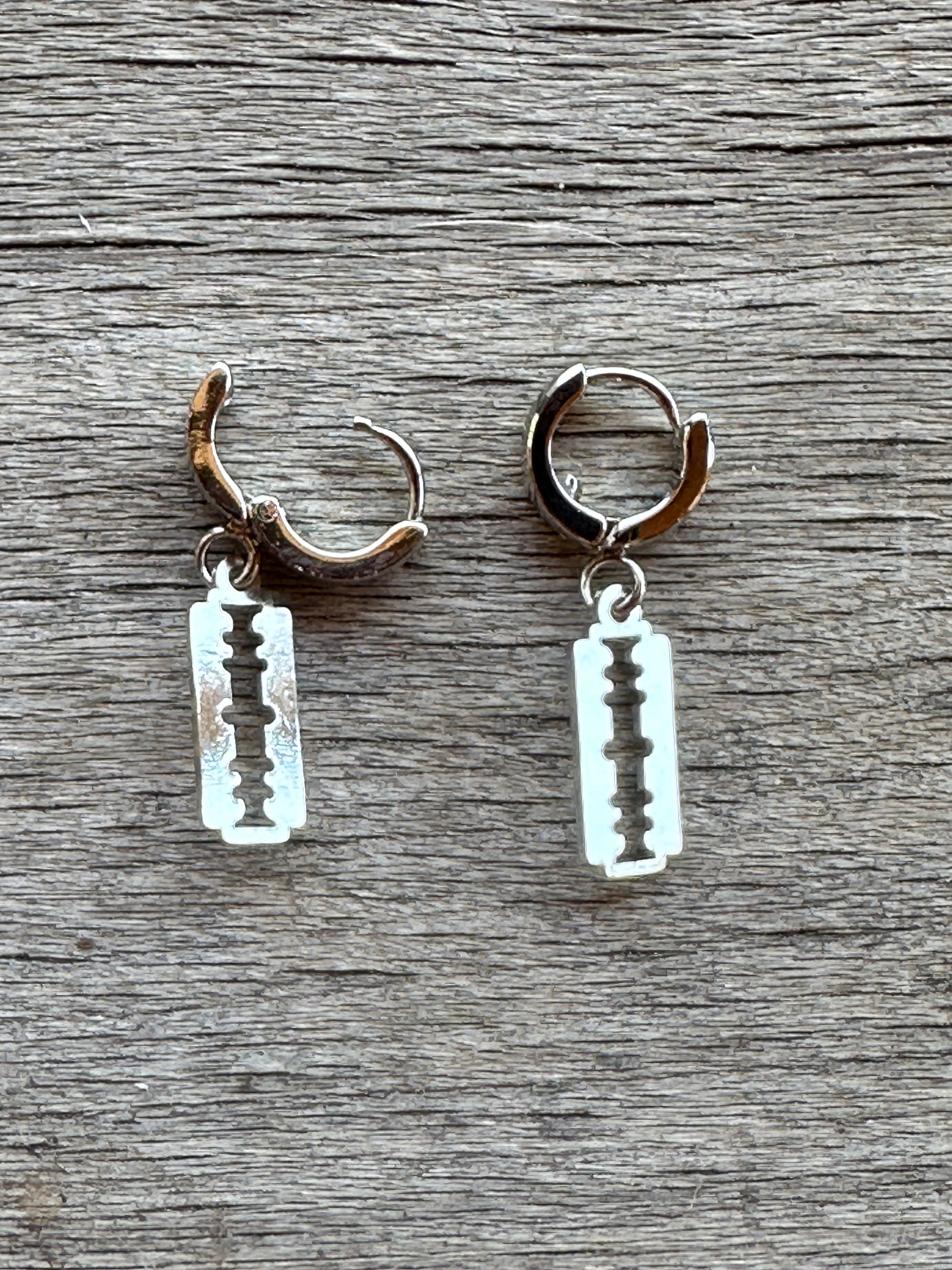 Sterling silver Razor Blade dangle earrings ￼