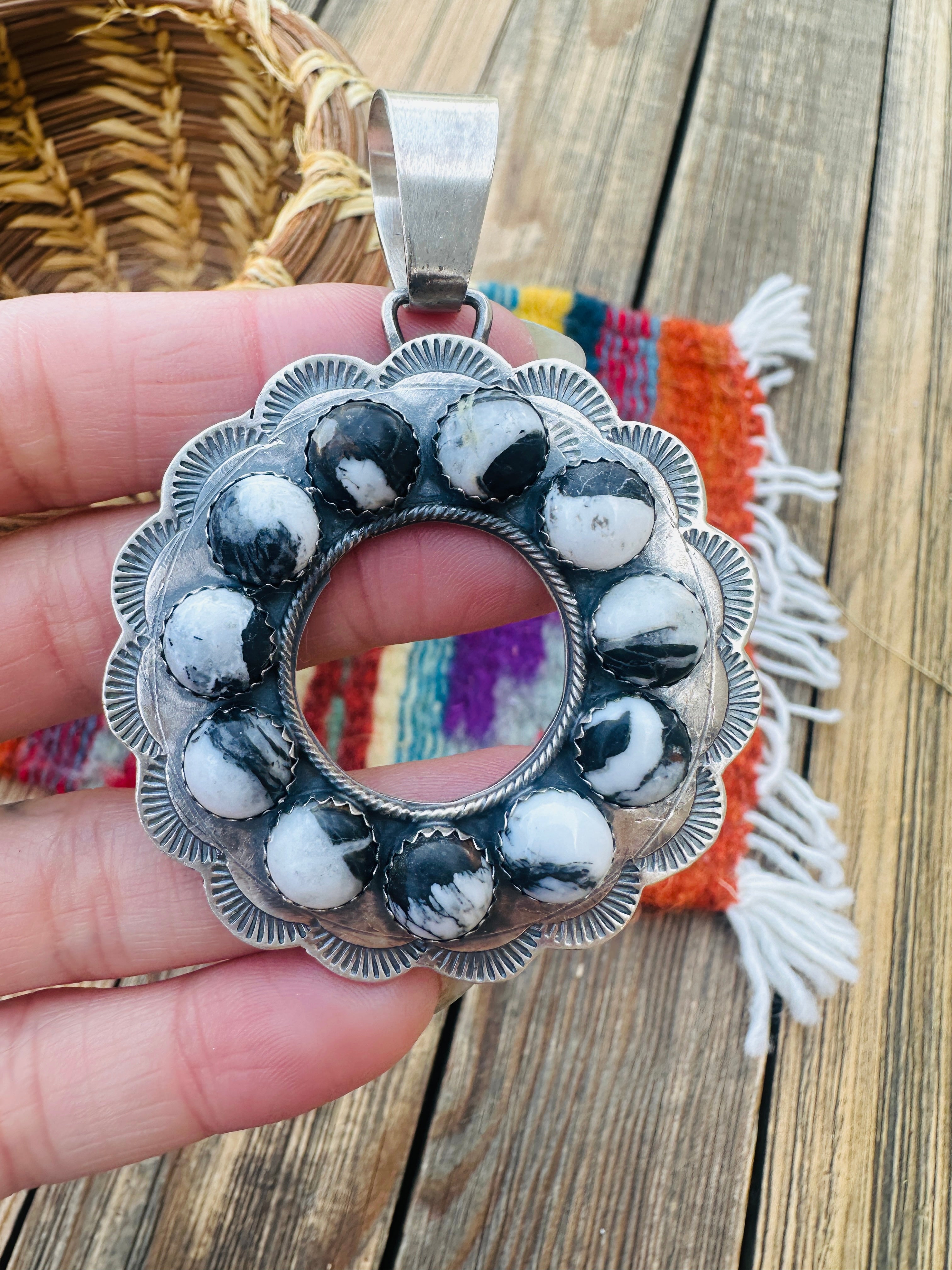 Handcrafted Sterling Silver & White Buffalo Pendant by Bobby Johnson