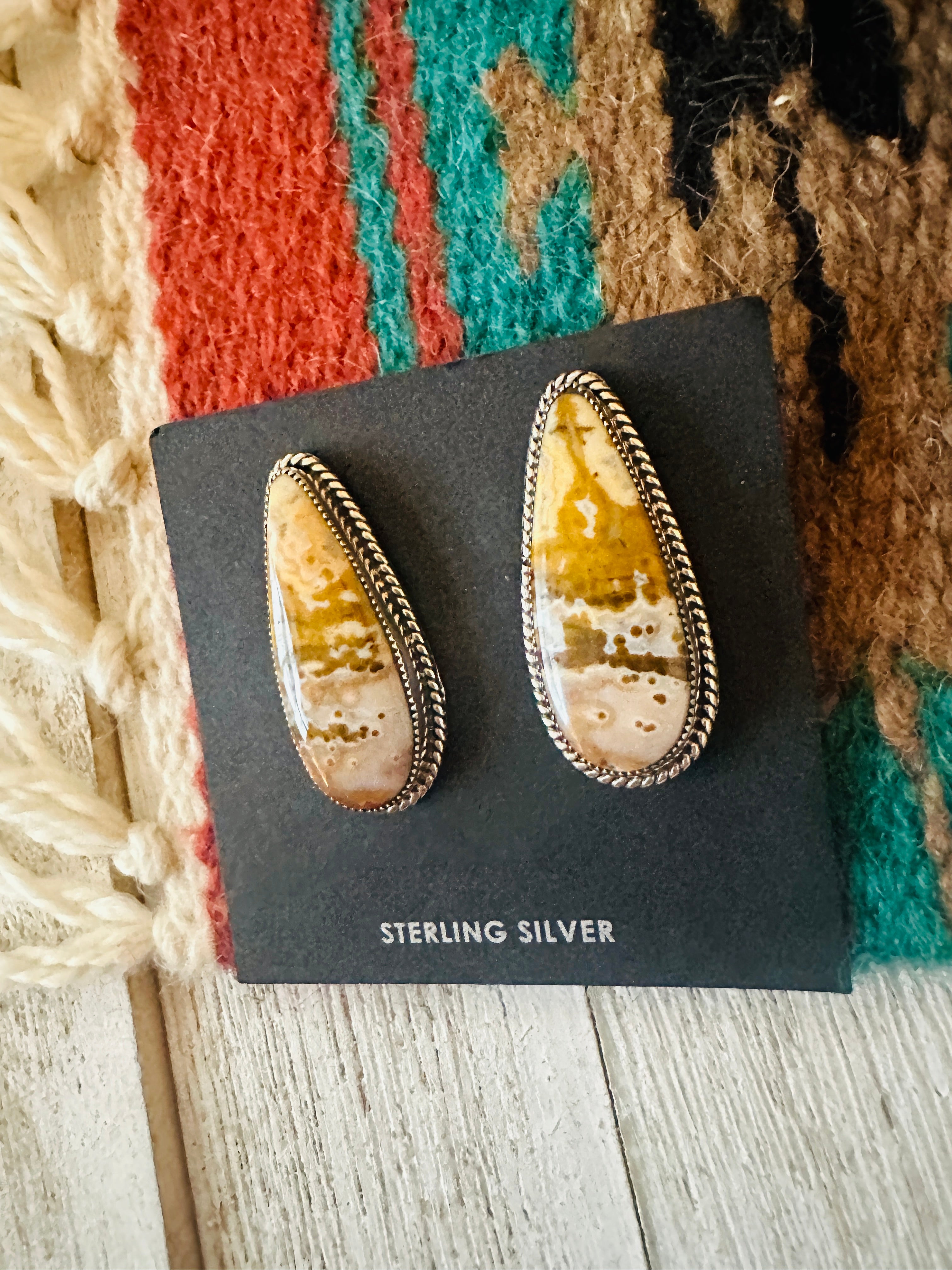 Navajo Jasper Sterling Silver Post Earrings Signed