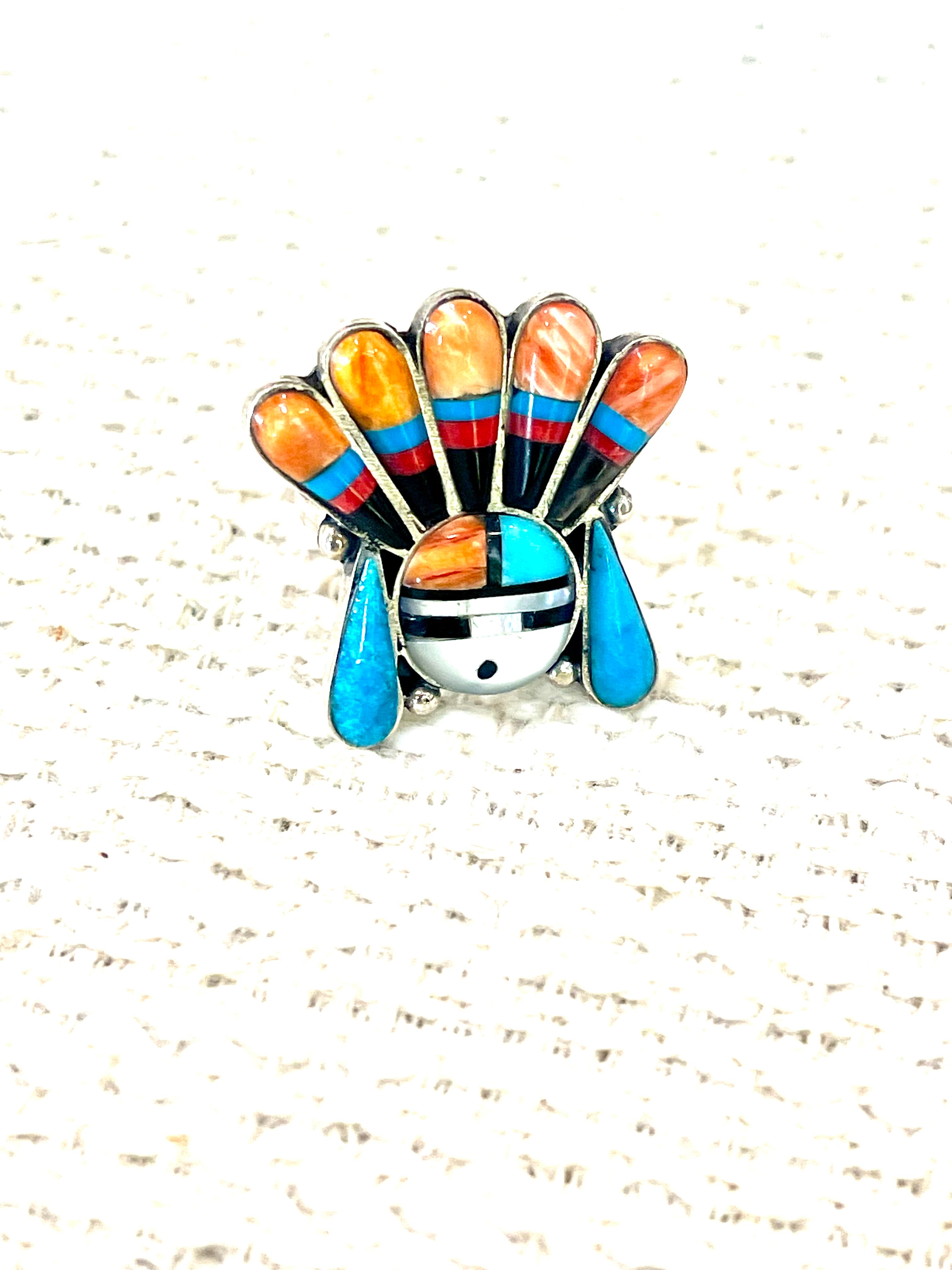 Handmade Sterling Silver & Multi Stone Sunface Adjustable Ring