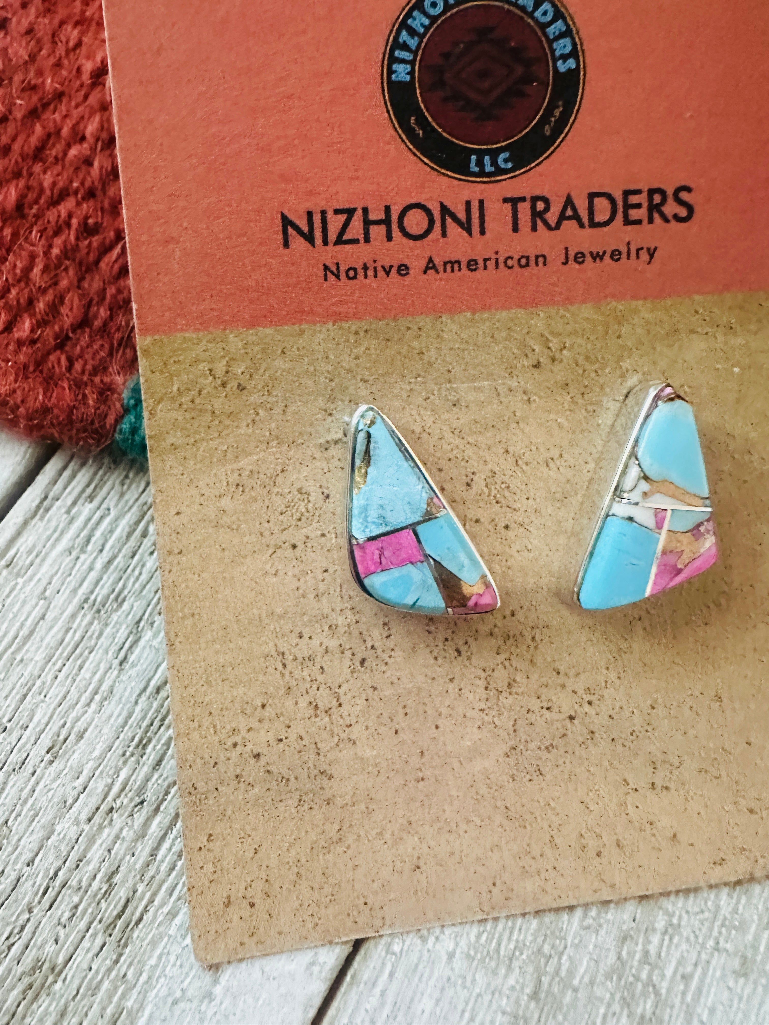 Handcrafted Cotton Candy and Sterling Silver Inlay Post Earrings