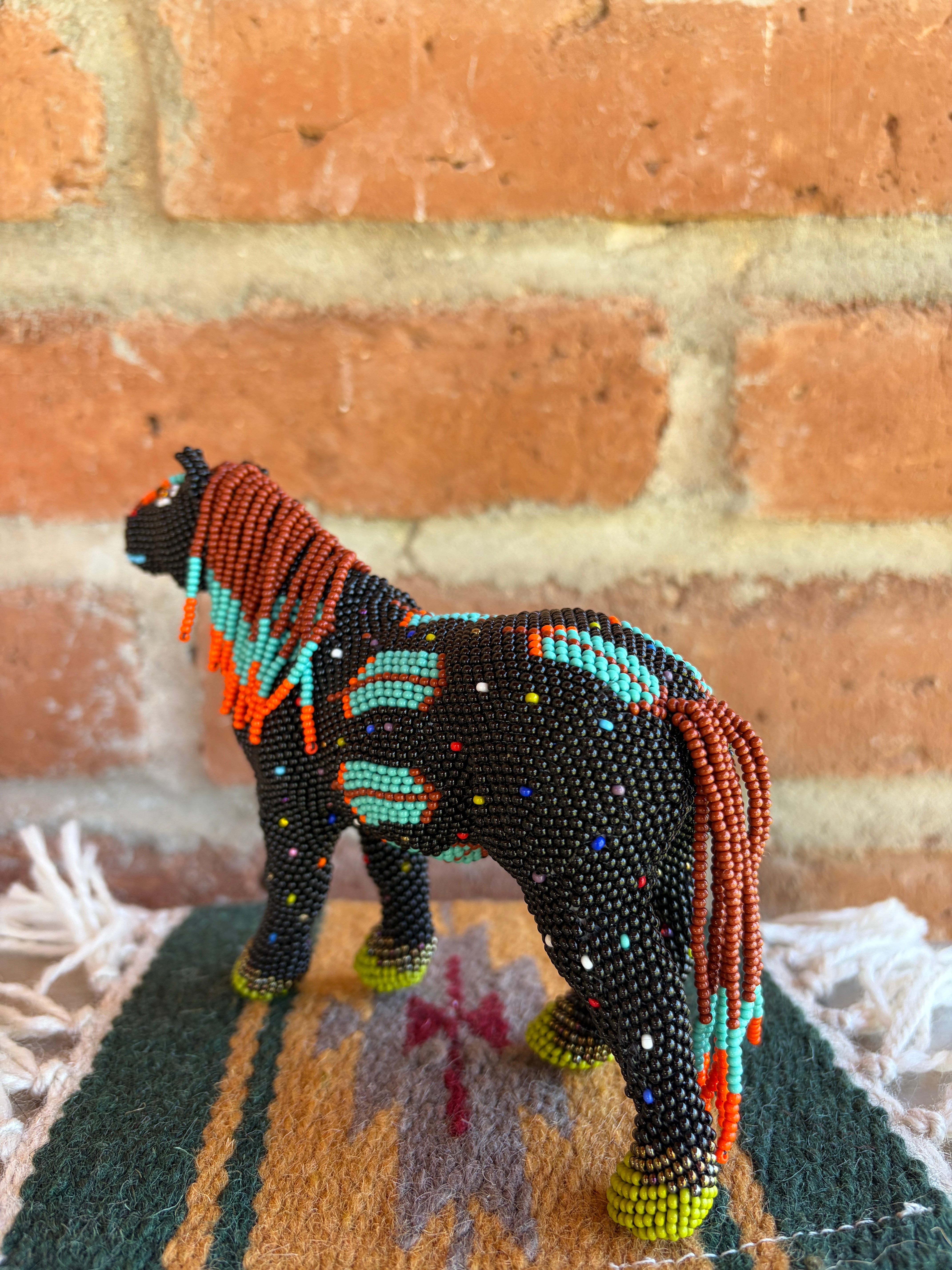 Handmade Peyote Stitched Horse Figurine- Large Black