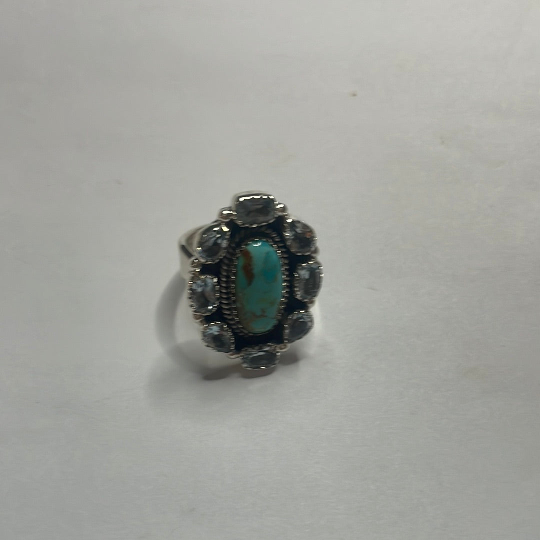 Nizhoni Handmade Turquoise & Blue Topaz Sterling Silver Adjustable Ring