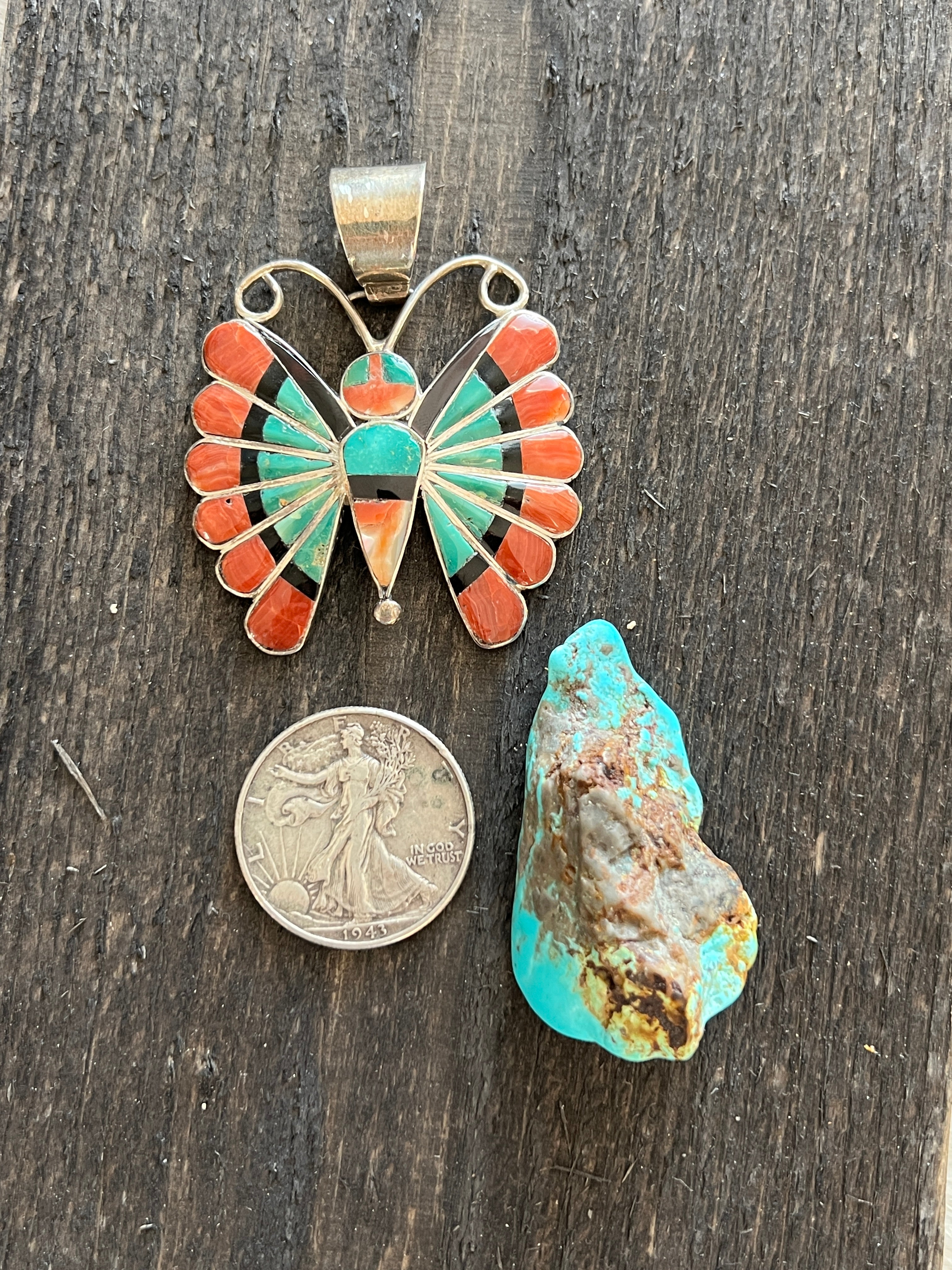 Vintage Handcrafted Sterling Silver, Turquoise, Spiny Oyster Shell and