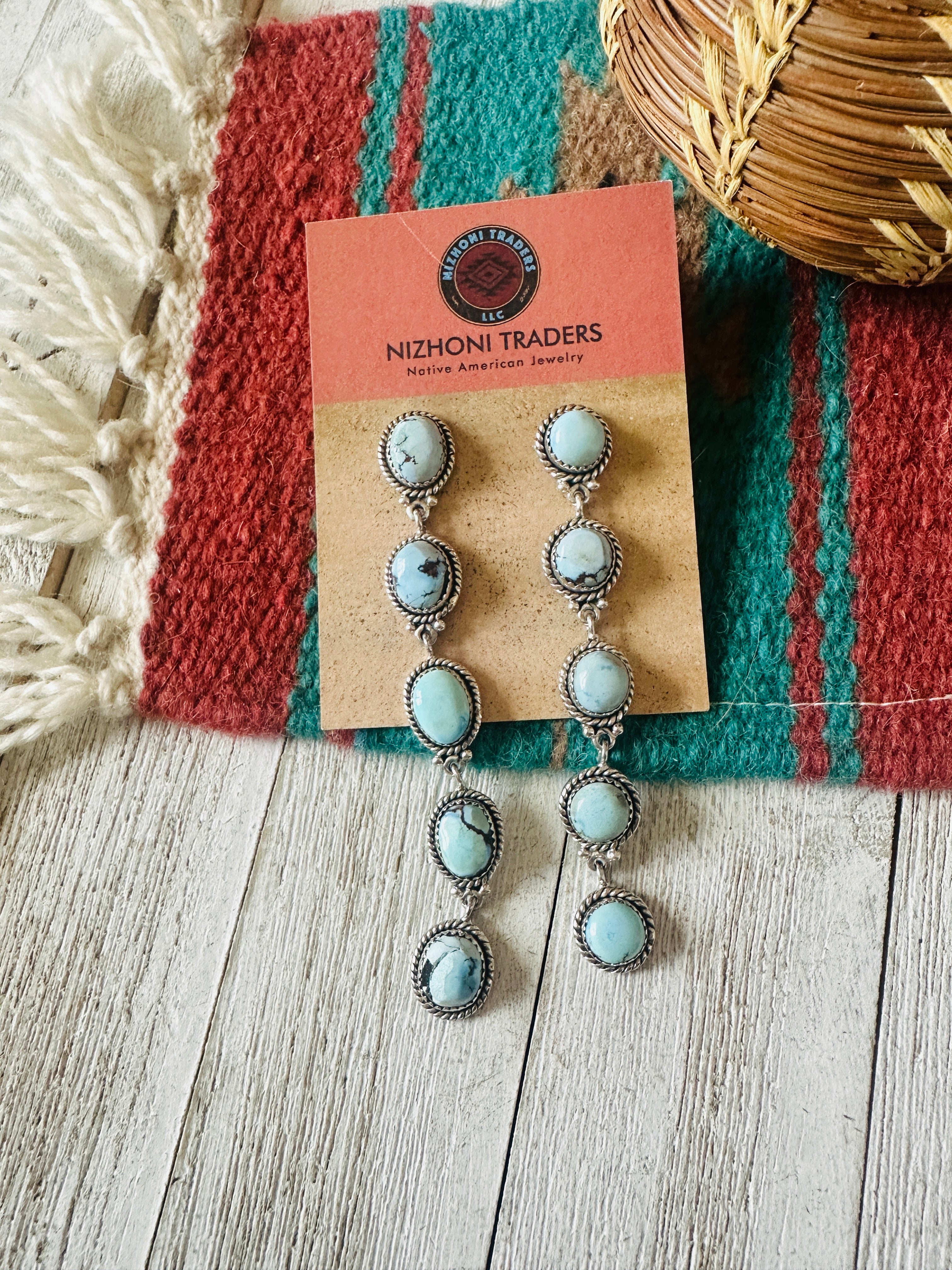 Navajo Golden Hills Turquoise & Sterling Silver Dangle Earrings