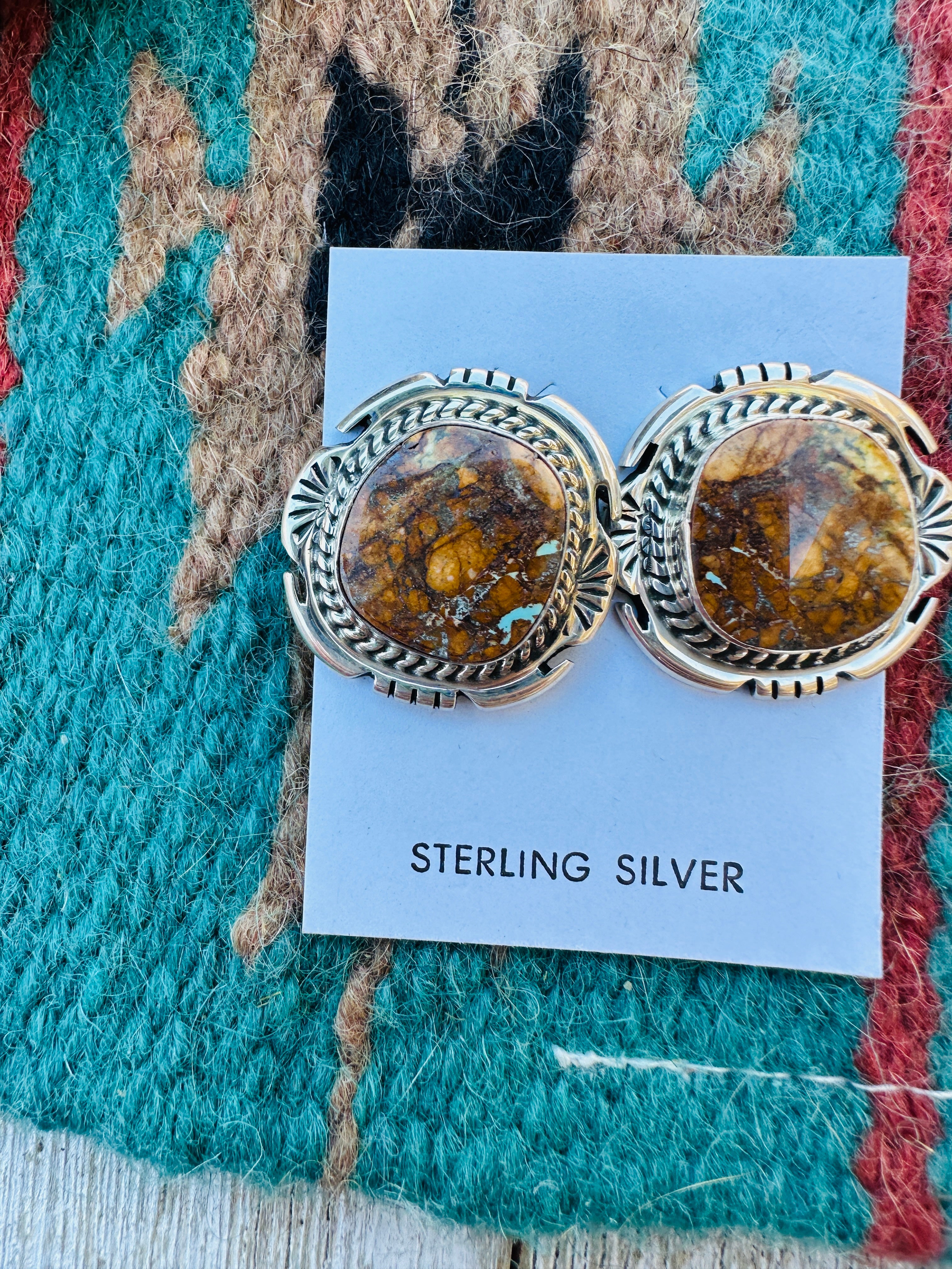 Handcrafted Ribbon Turquoise & Sterling Silver Post Earrings