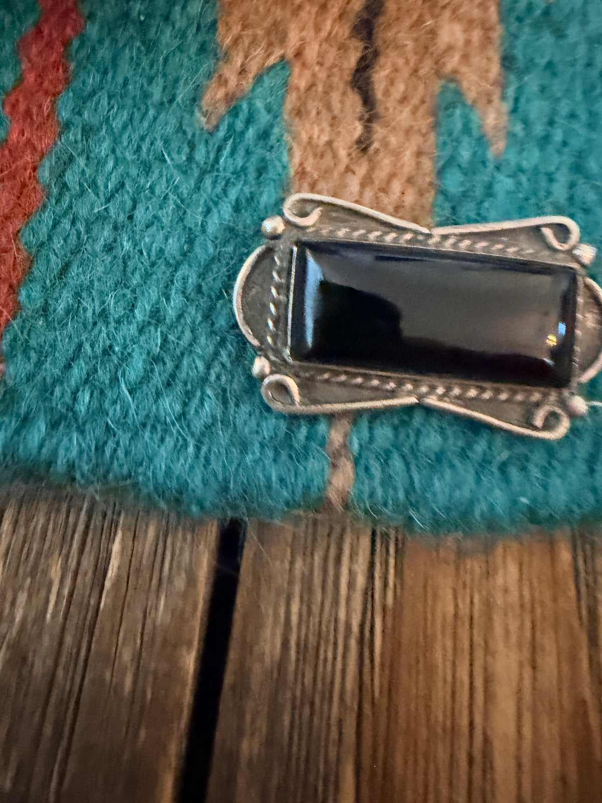Old Pawn Handcrafted Onyx & Sterling Silver Brooch
