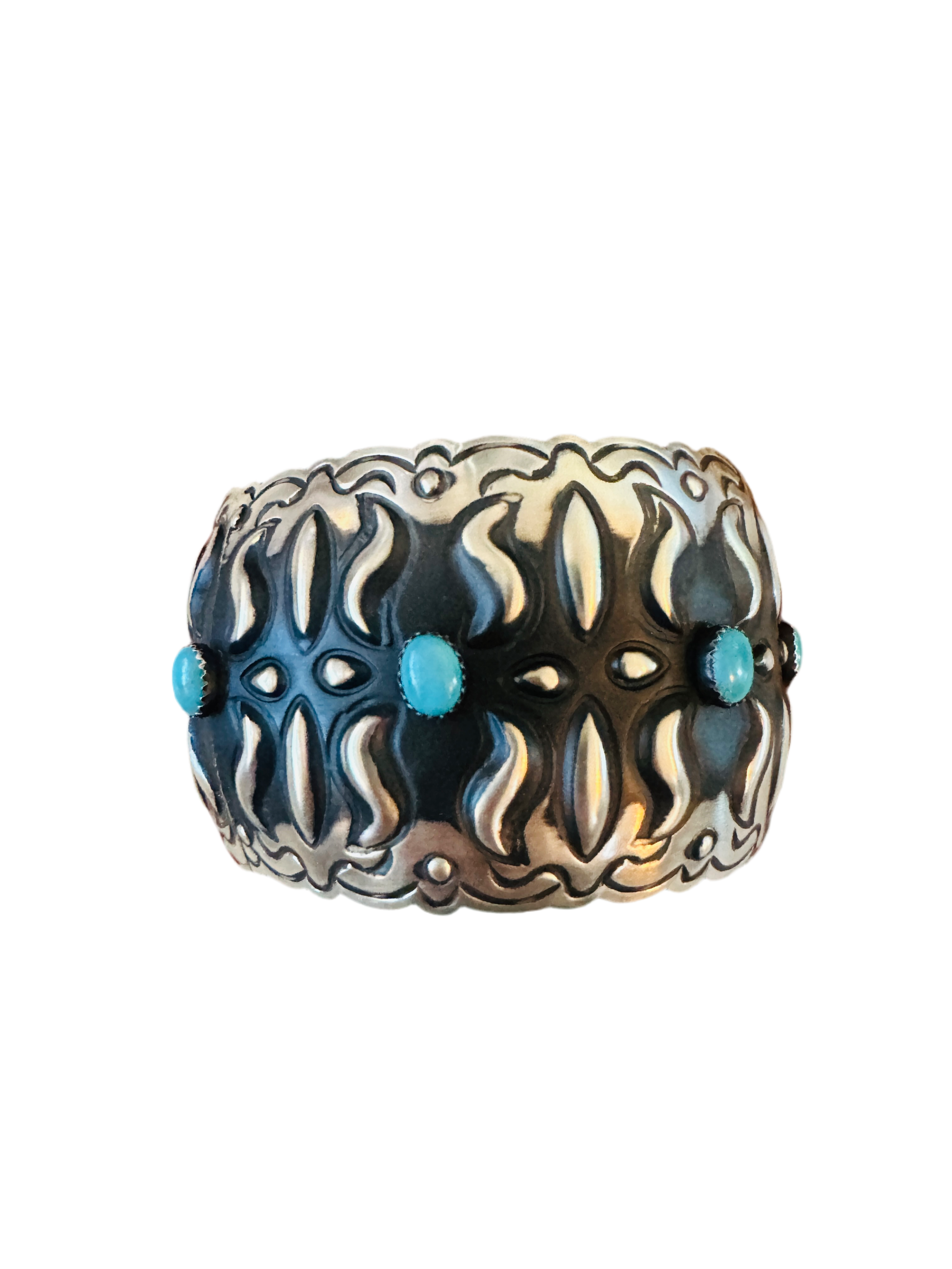 Handcrafted Sterling Silver & Turquoise Bangle Bracelet by Leander Tahe