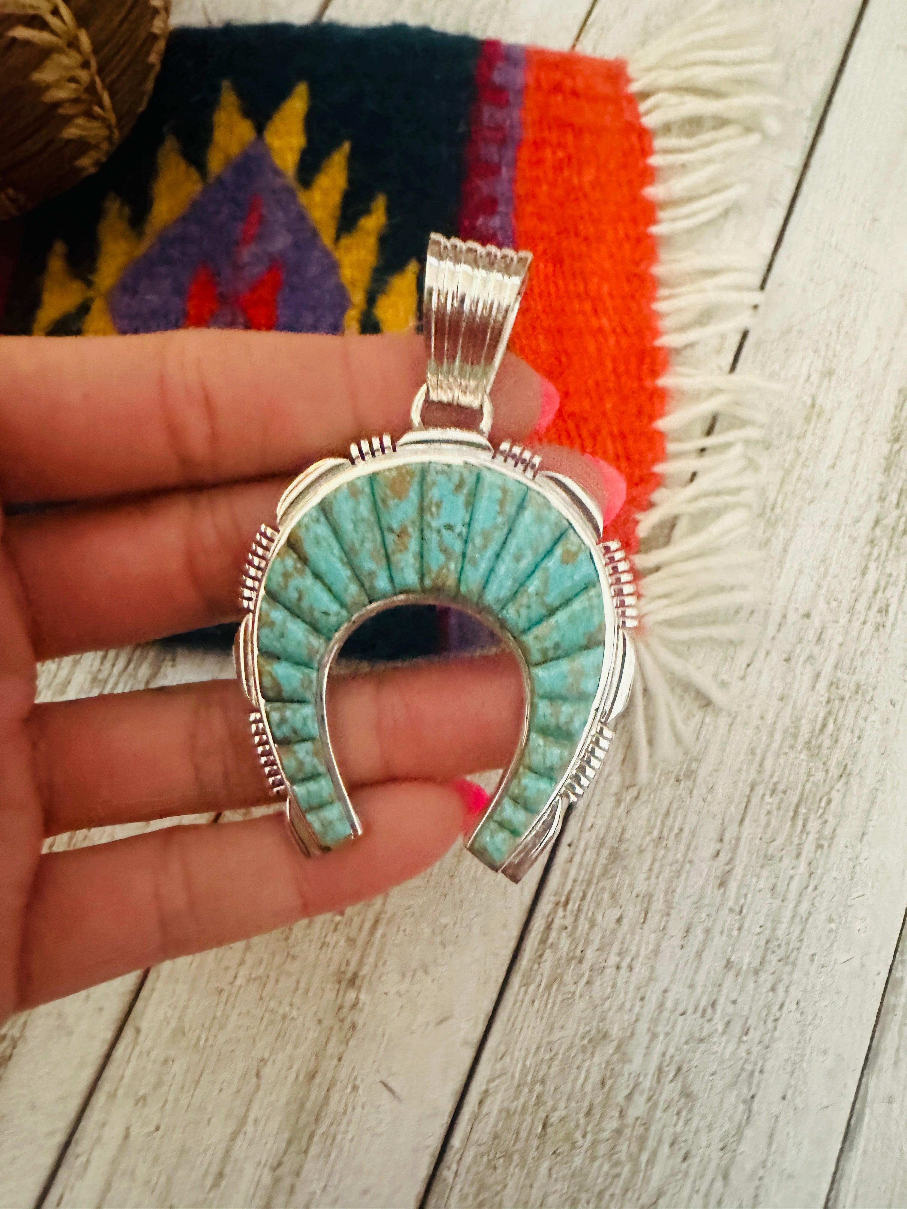 Navajo Turquoise & Sterling Silver Inlay Naja Pendant