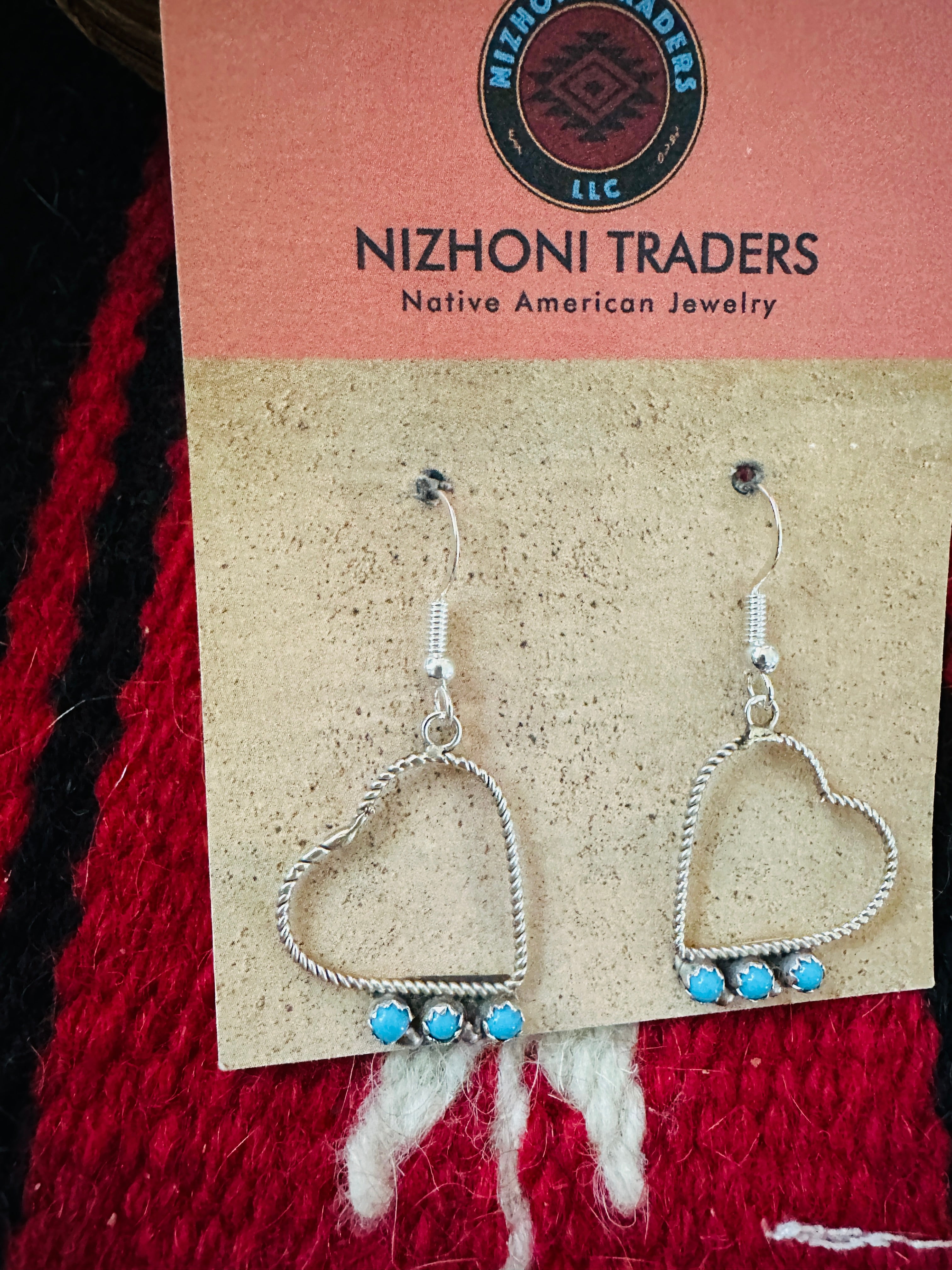 Navajo Turquoise & Sterling Silver Heart Dangle Earrings