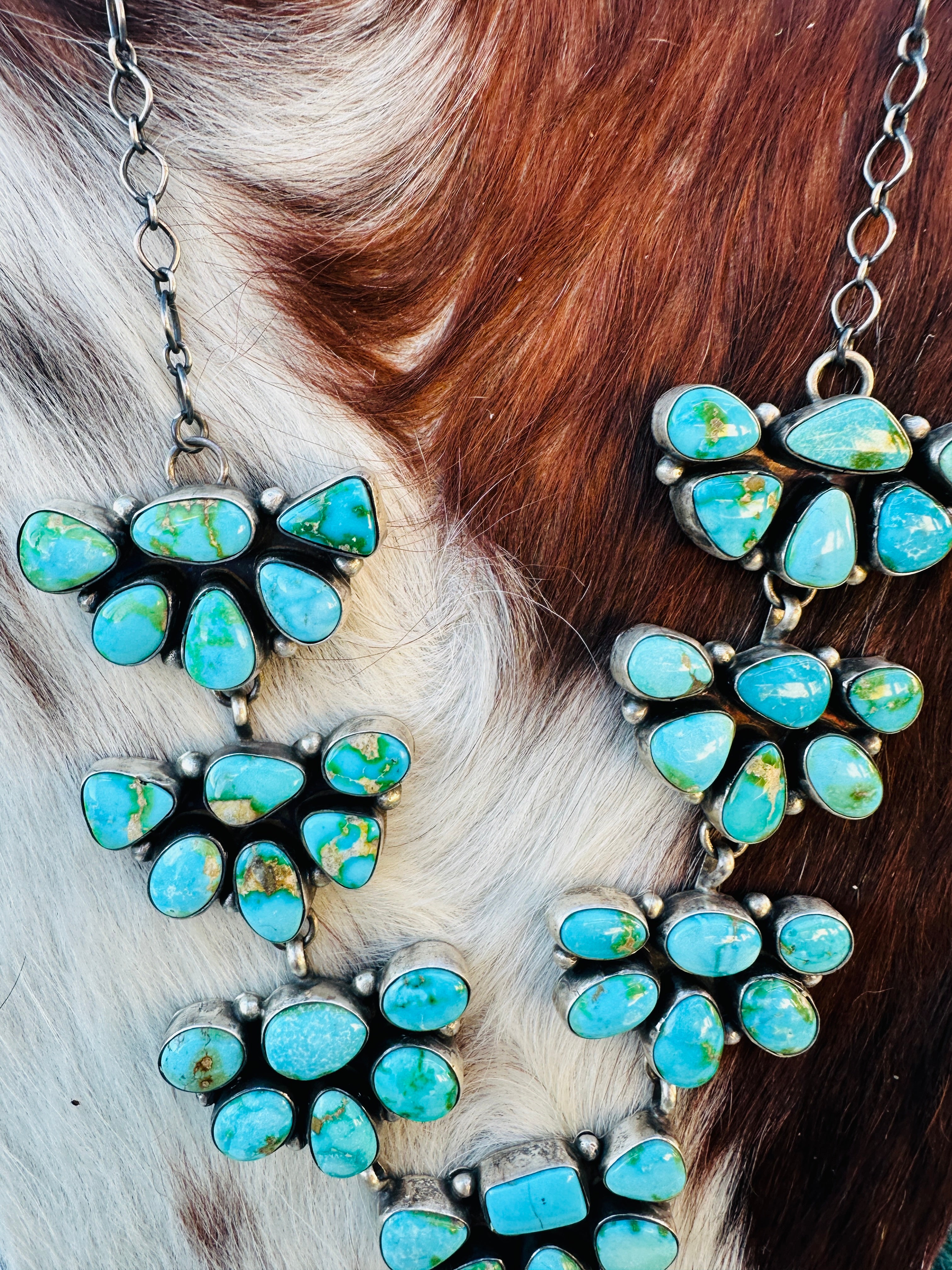 Handcrafted Sonoran Mountain Turquoise & Sterling Silver Necklace and Earring Set by Sheila Becenti