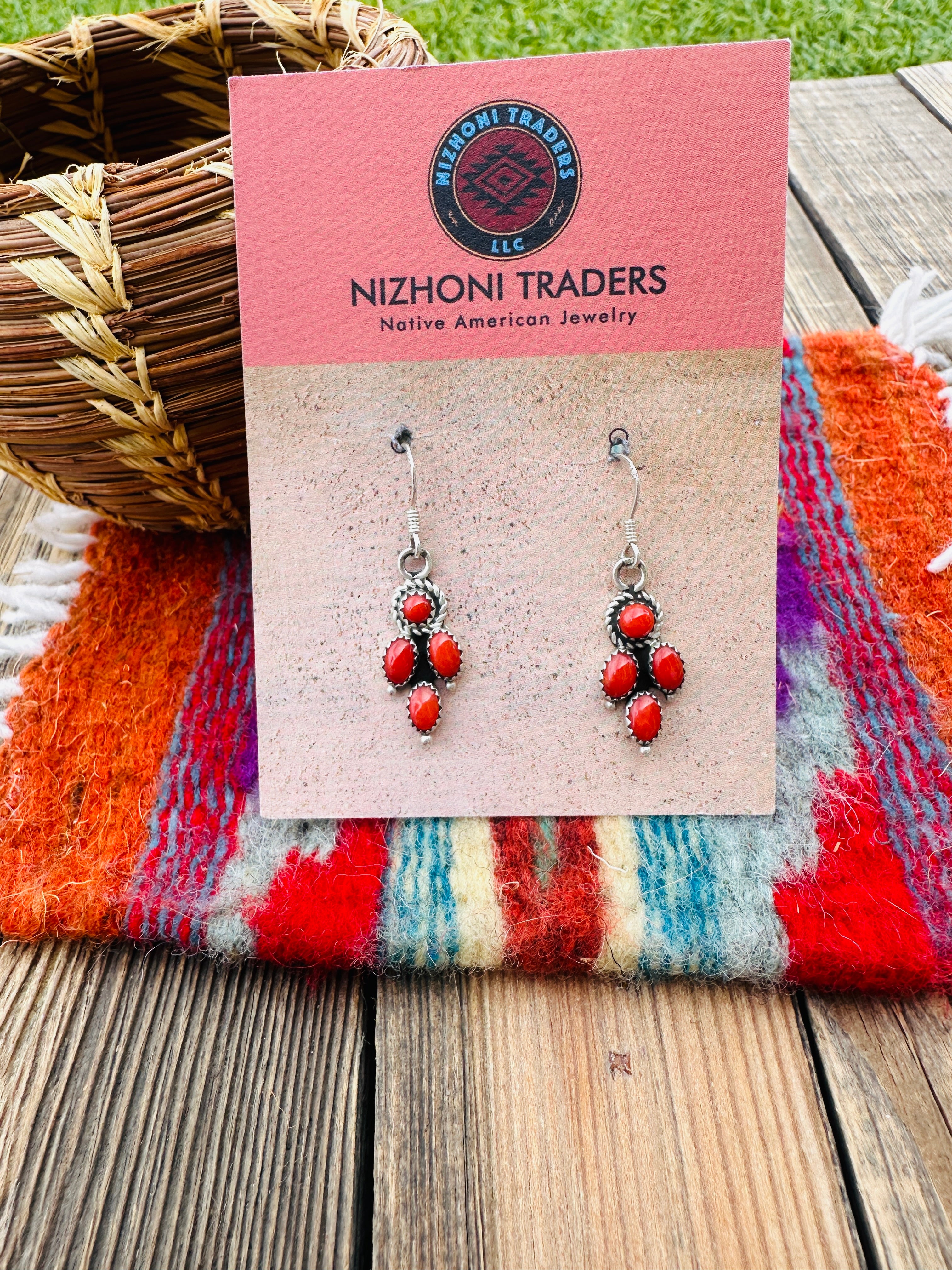 Handcrafted Coral & Sterling Silver Dangle Earrings