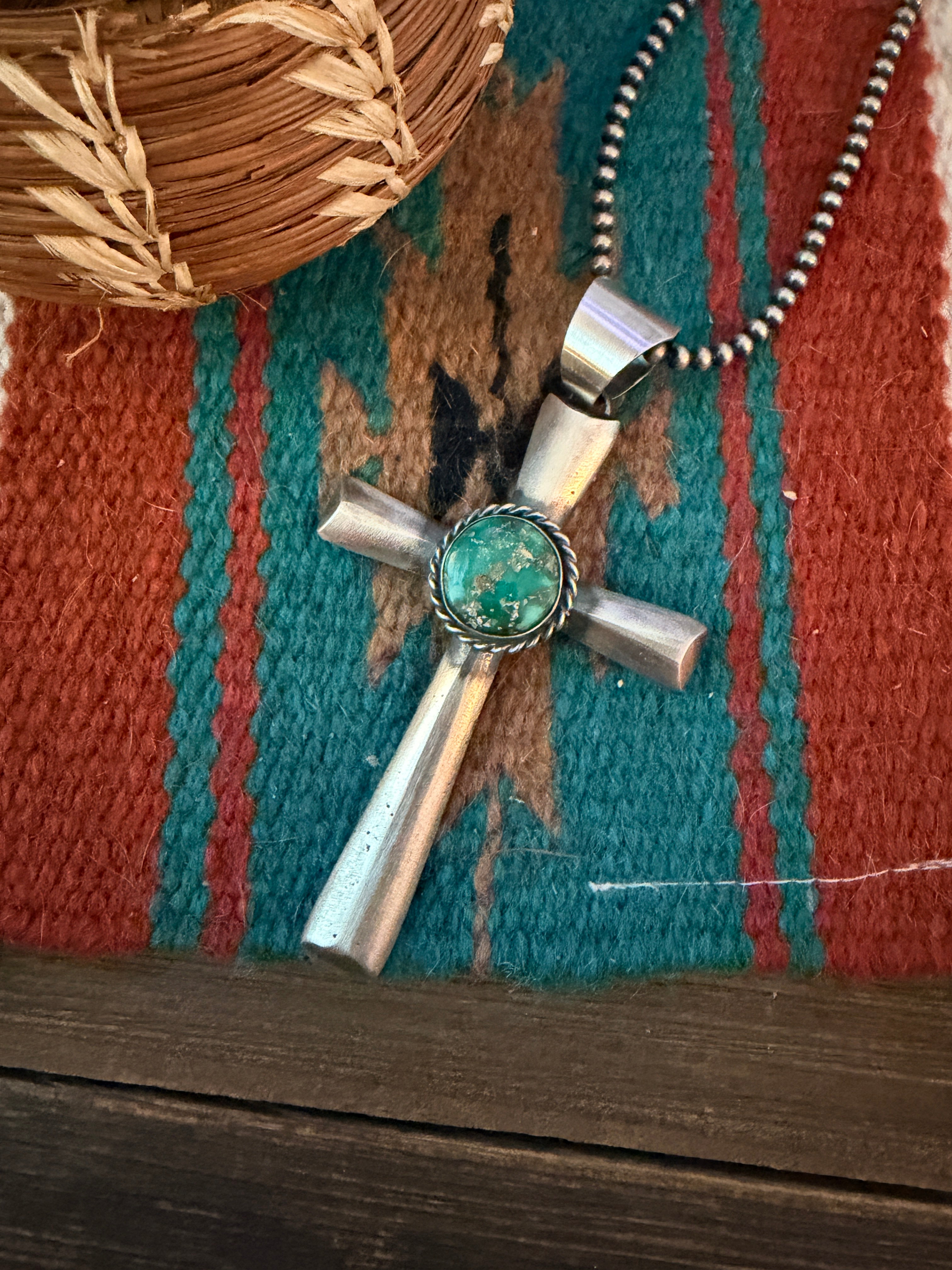 Handcrafted Sonoran Mountain Turquoise & Sterling Silver Cross Pendant by Chimney Butte