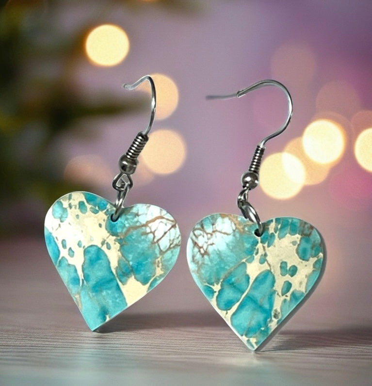 Handcrafted Heart Slab Earring Blue Indigo Turquoise Sterling Silver Earrings
