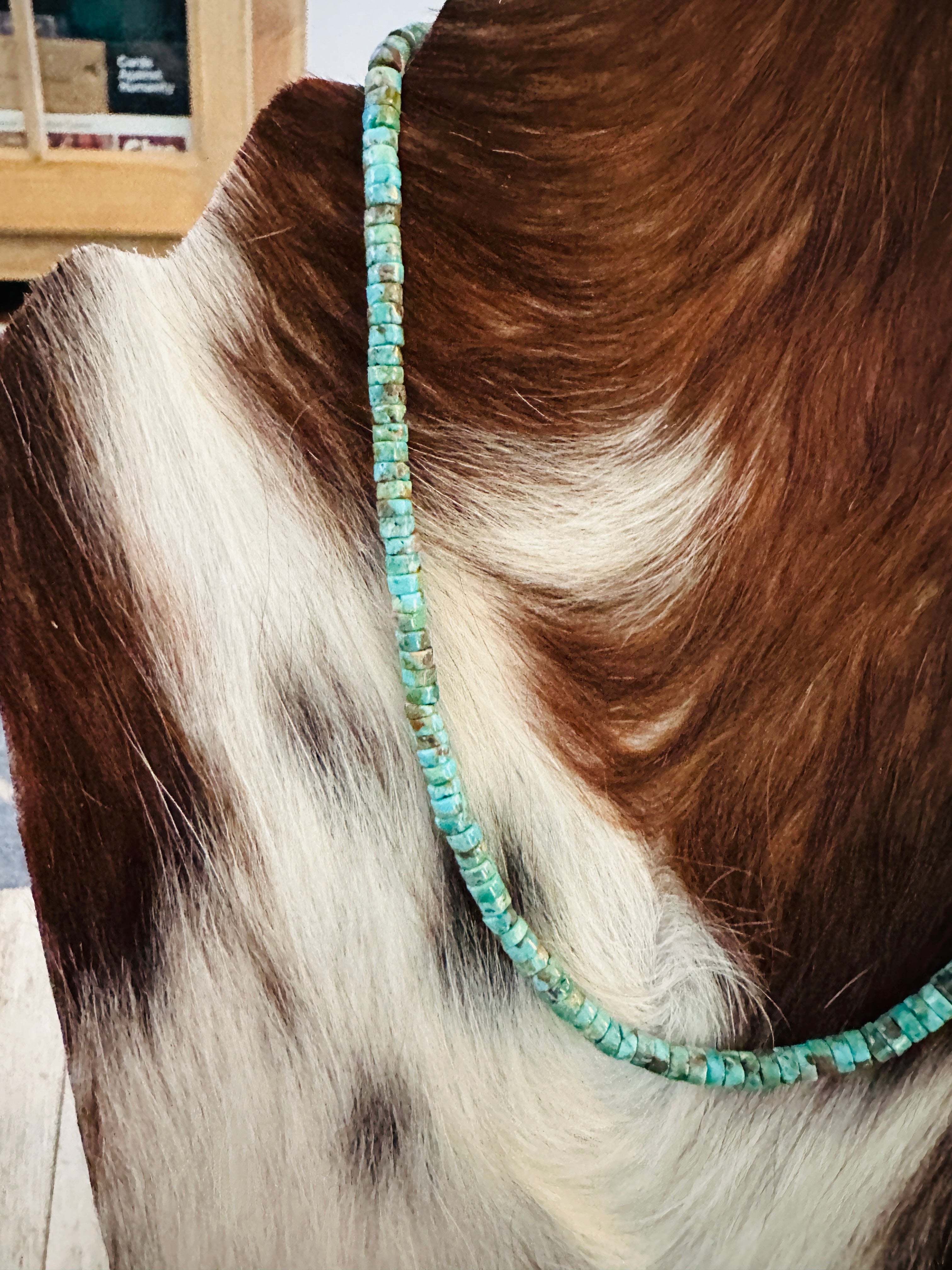 Handcrafted Turquoise & Sterling Silver Beaded Necklace 16”