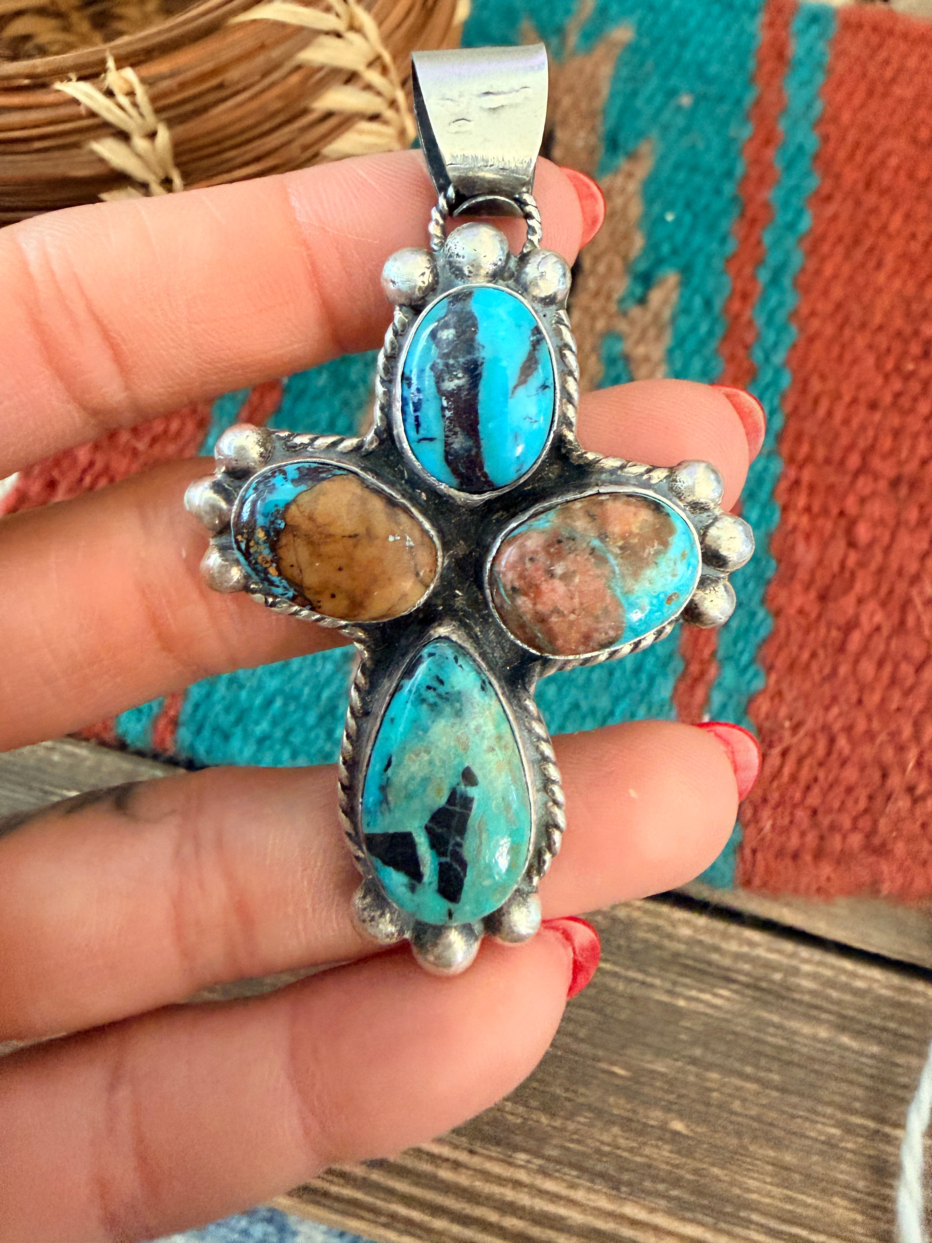 Handmade Sterling Silver & Turquoise Cross Pendant