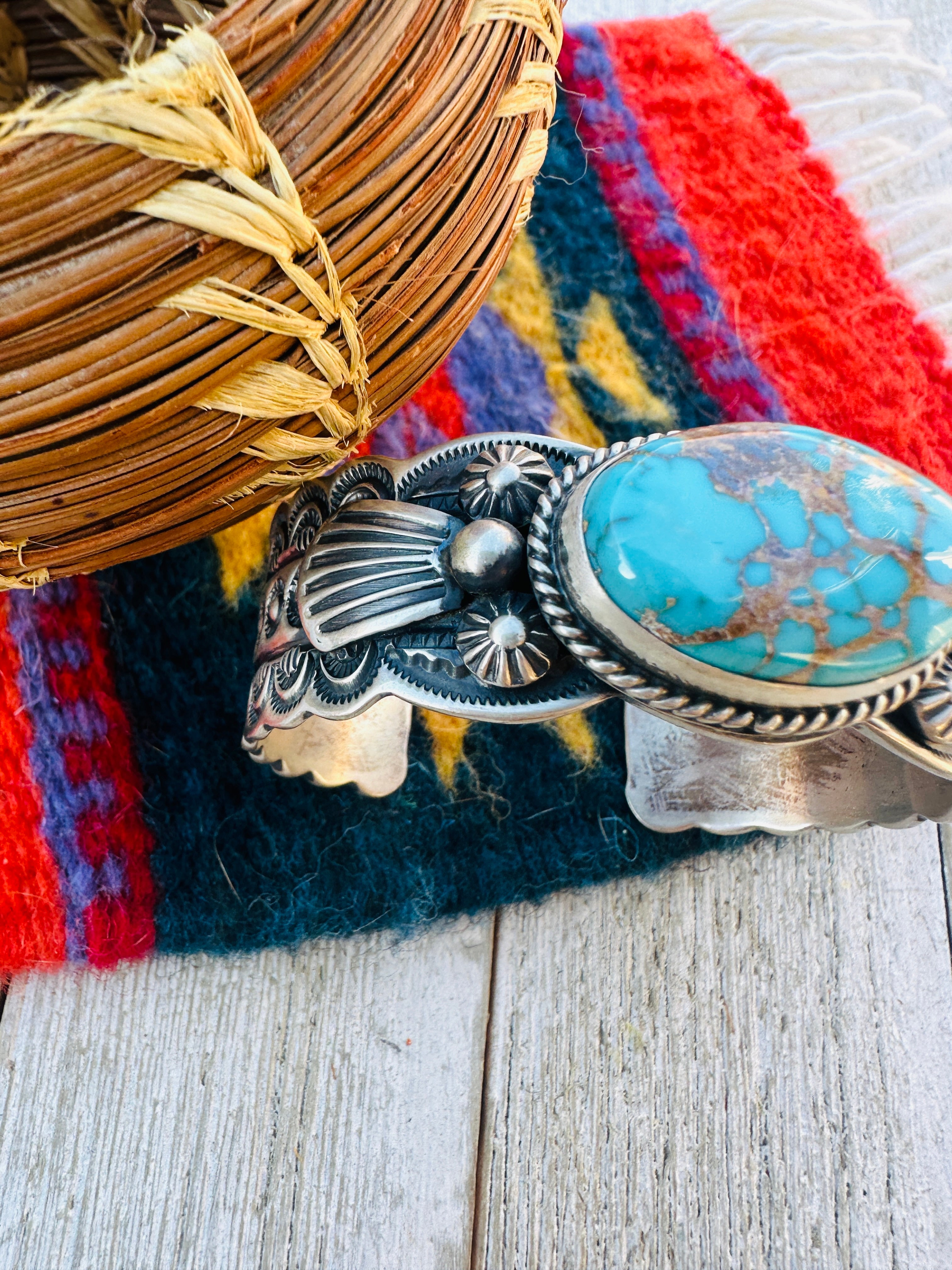 Handcrafted Royston Turquoise & Sterling Silver Cuff Bracelet by Darrell Cadman