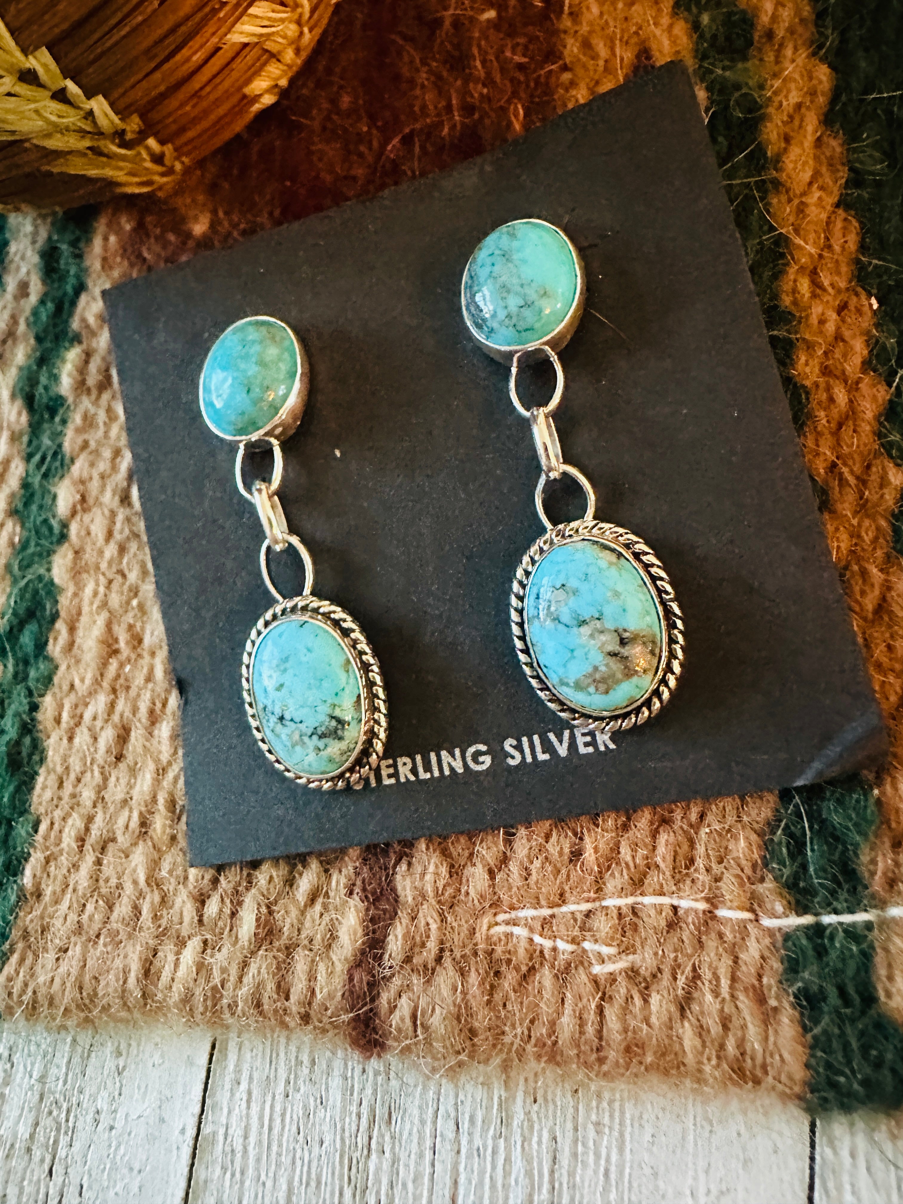 Navajo Turquoise & Sterling Silver Dangle Earrings