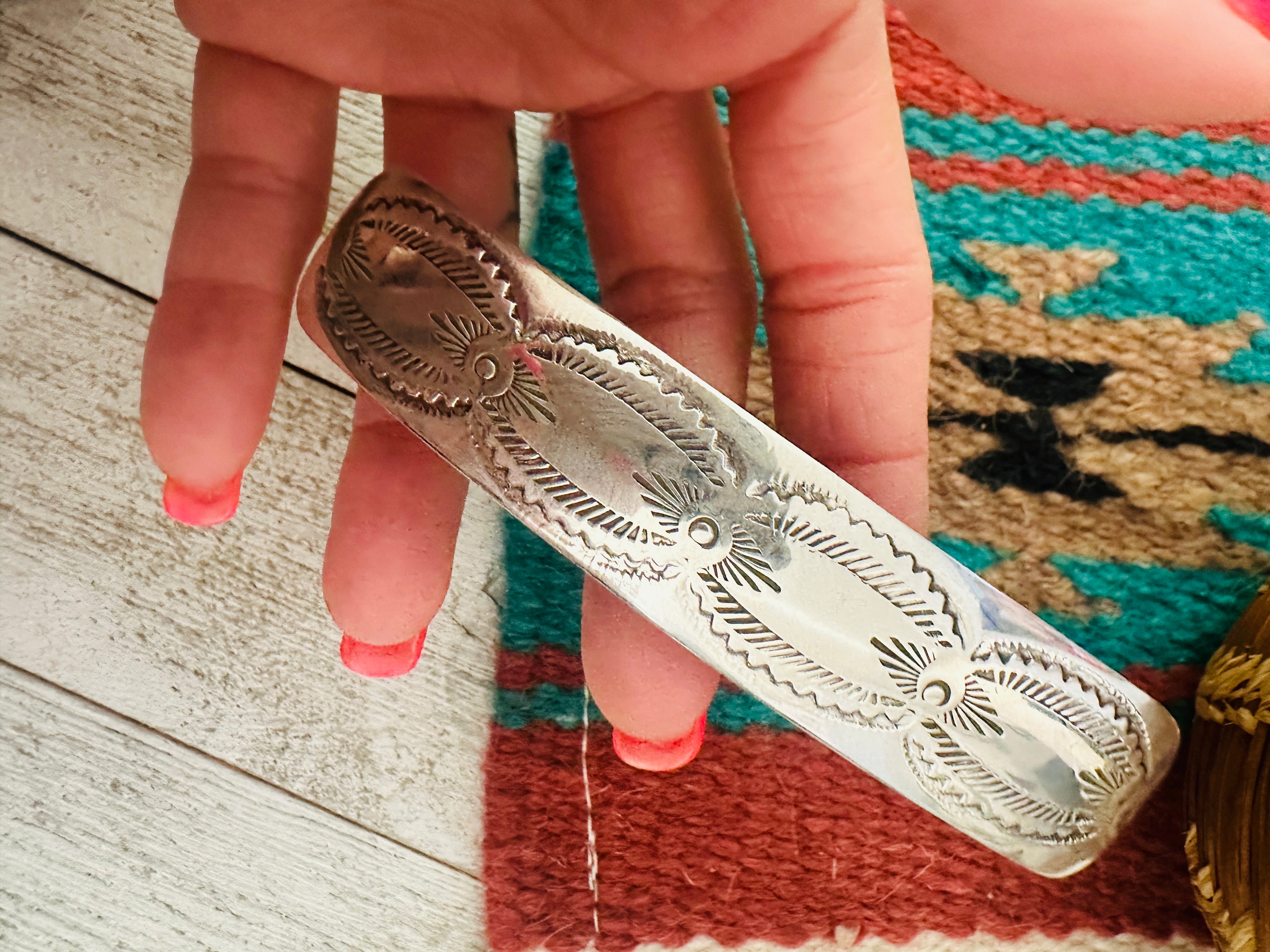 Navajo Hand Stamped Sterling Silver Hair Barrette