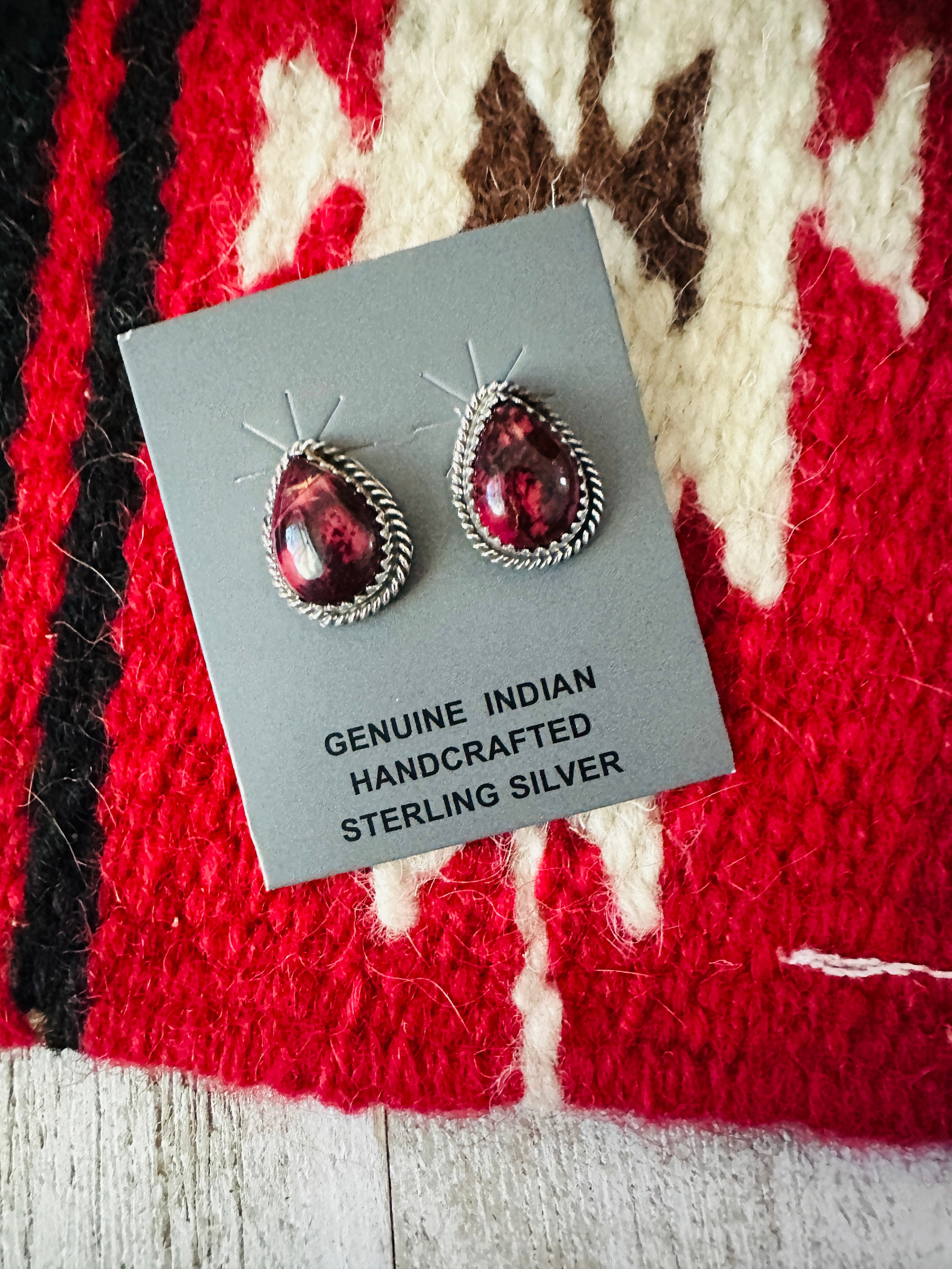 Navajo Sterling Silver & Rose Dahlia Stud Earrings