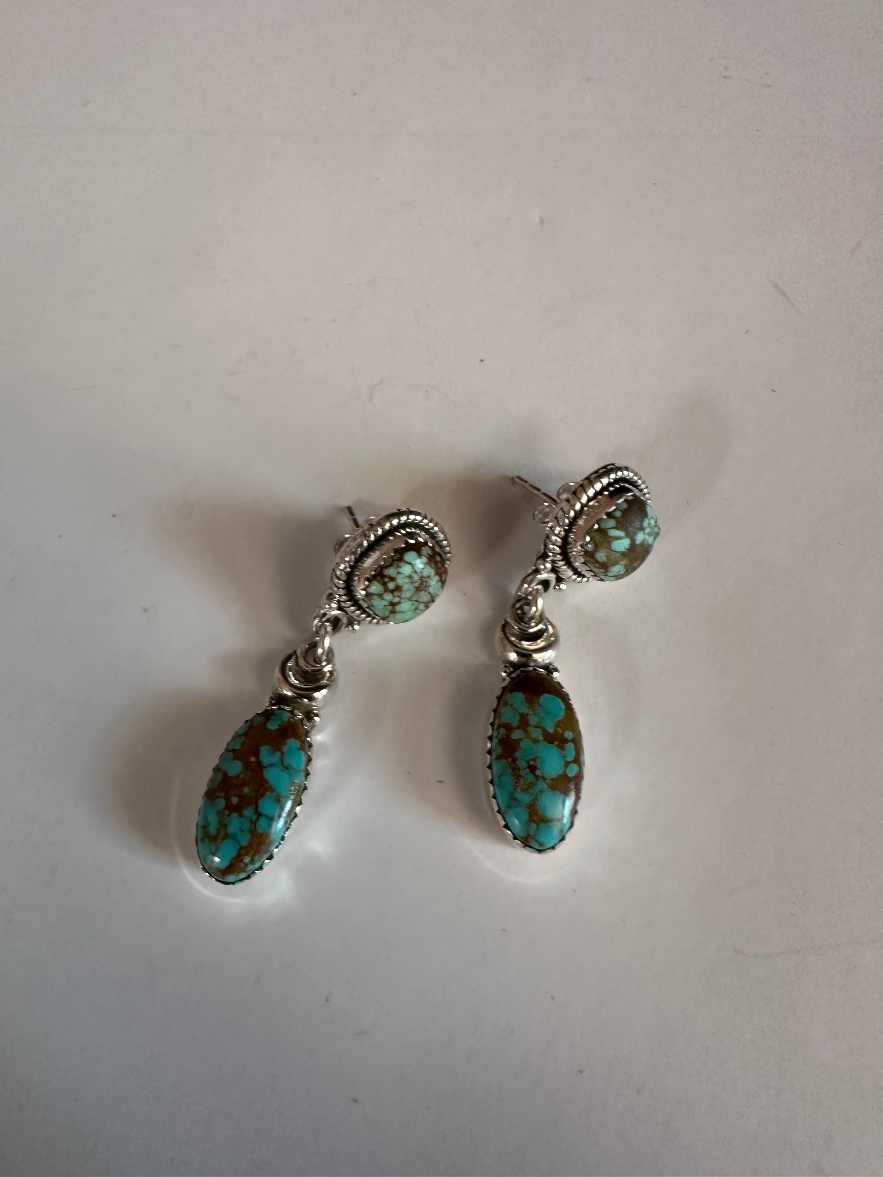 Handmade Number 8 Turquoise and Sterling Silver 2 Stone Dangles