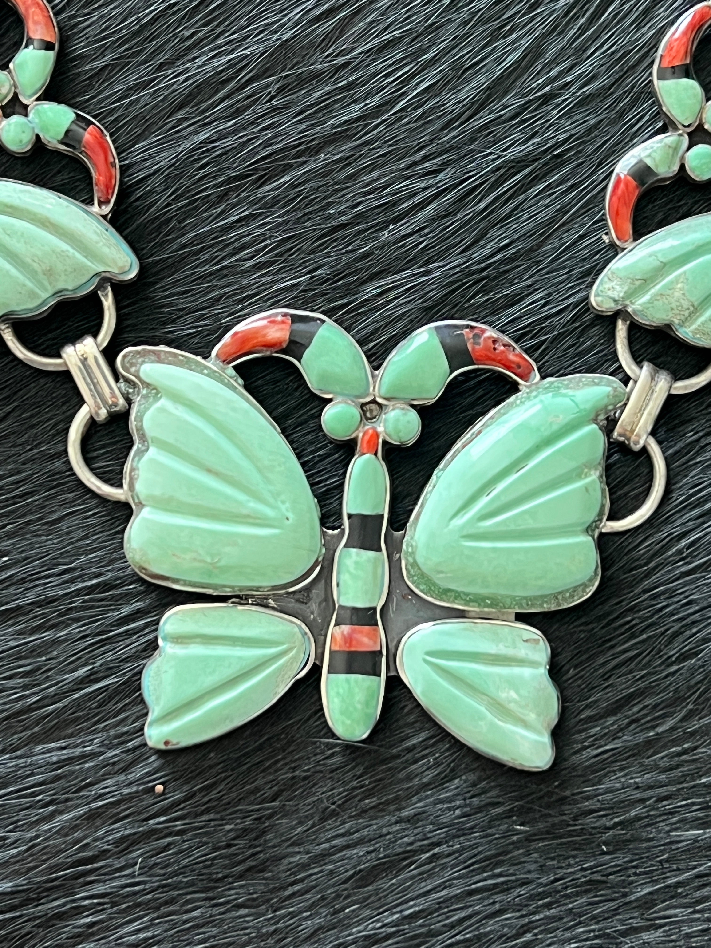 Vintage Sterling Silver and Turquoise Butterfly Necklace by Federico Jimenez