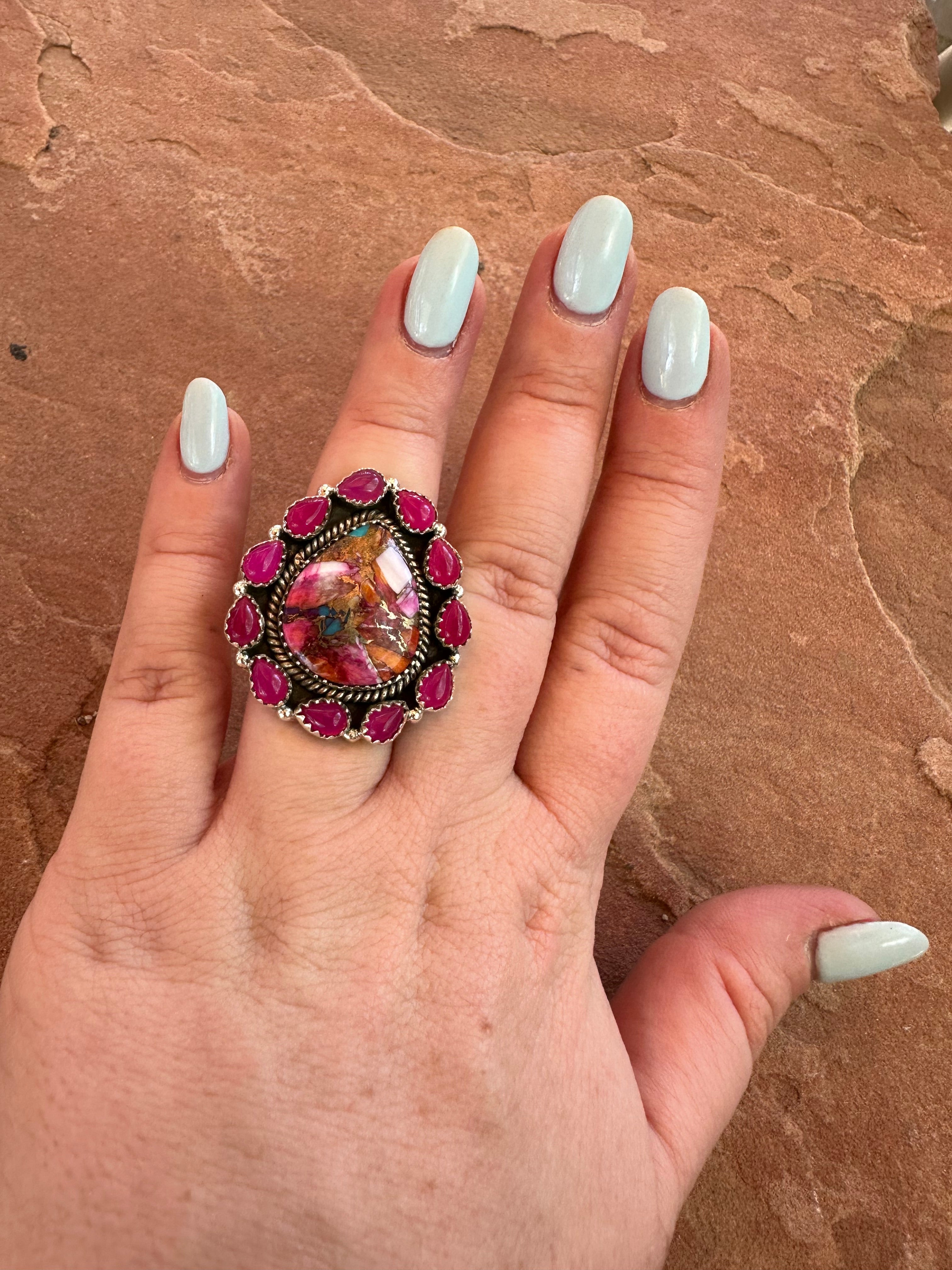 Handmade Pink Dream, Pink Onyx & Sterling Silver Adjustable Ring