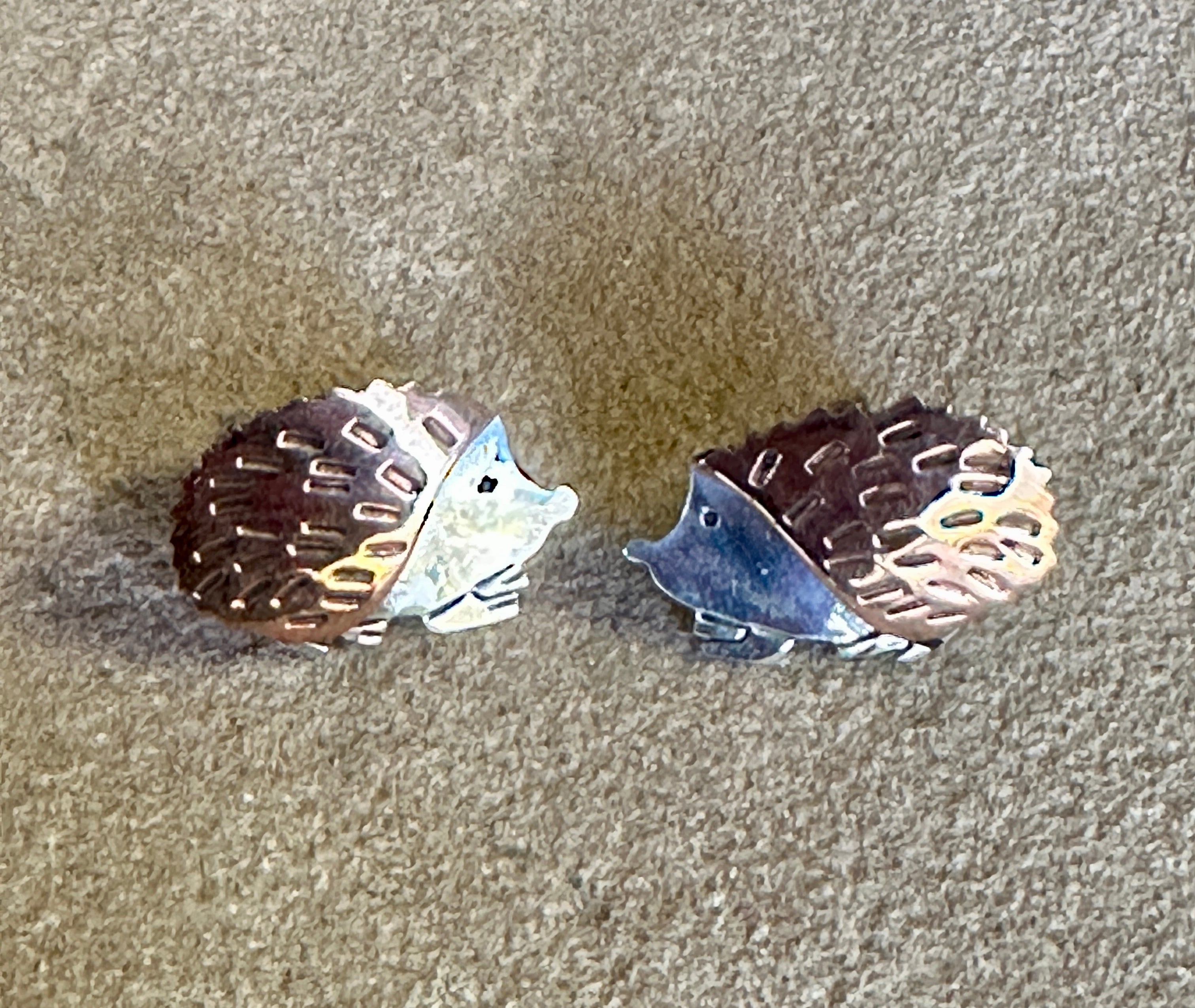 COPPER & SILVER HEDGEHOG EARRING ON POST