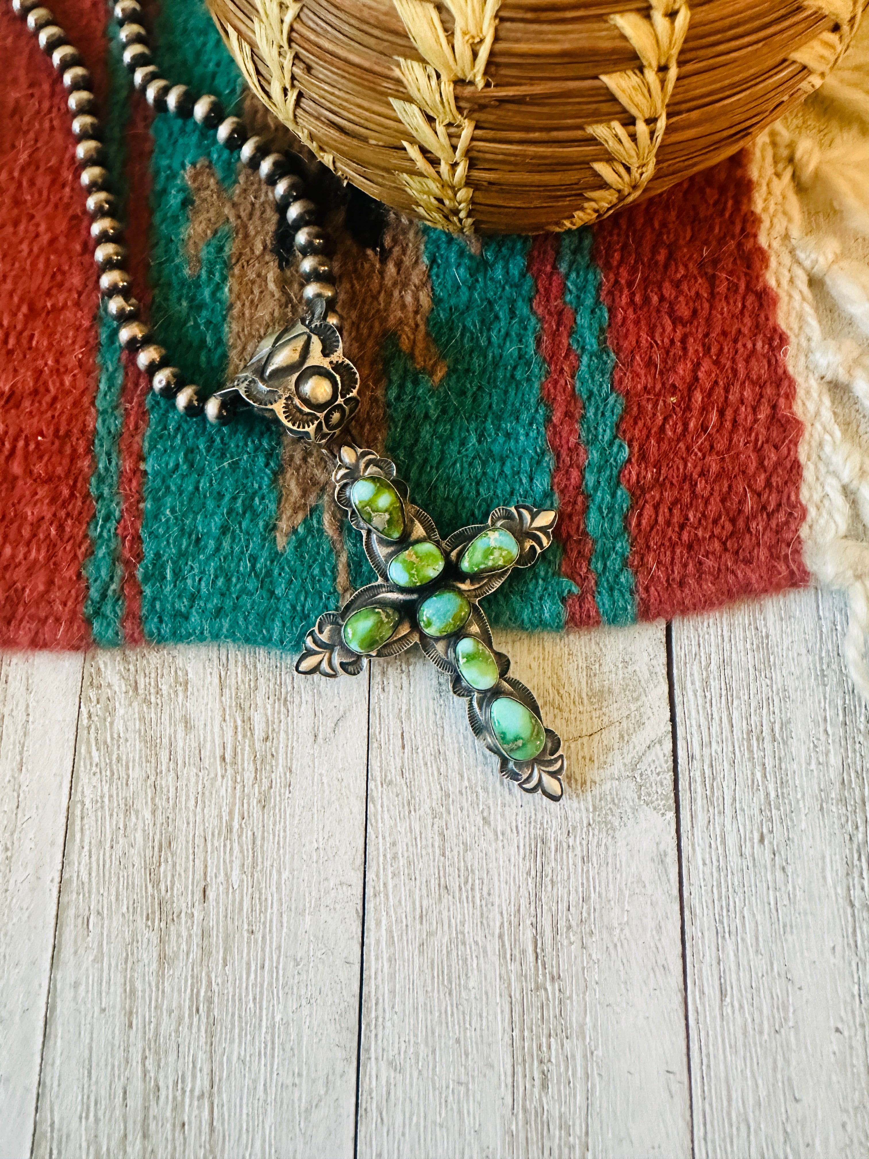 Navajo Sterling Silver & Sonoran Mountain Turquoise Cross Pendant