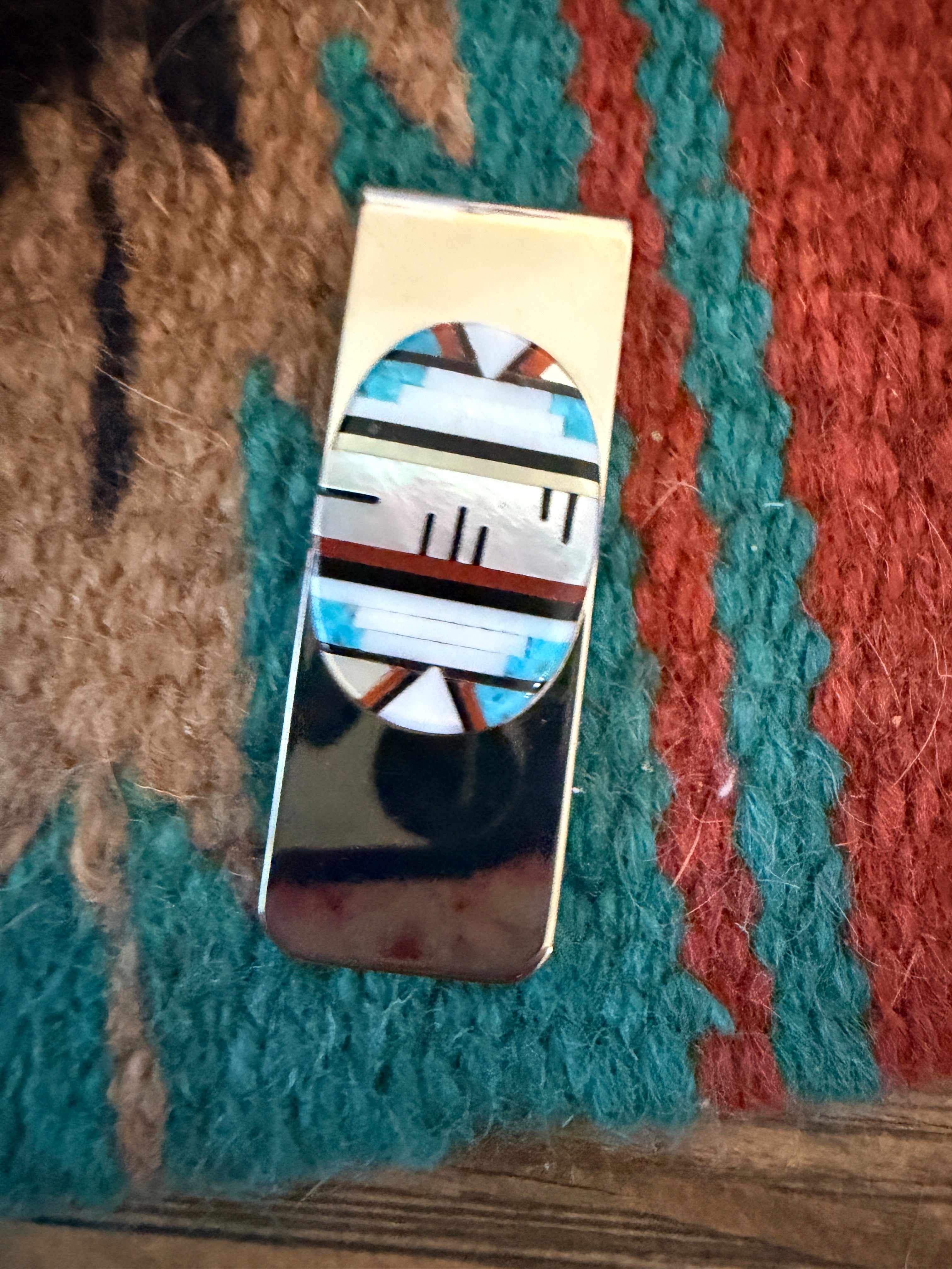 Handcrafted Multi Stone & Sterling Silver Inlay Money Clip