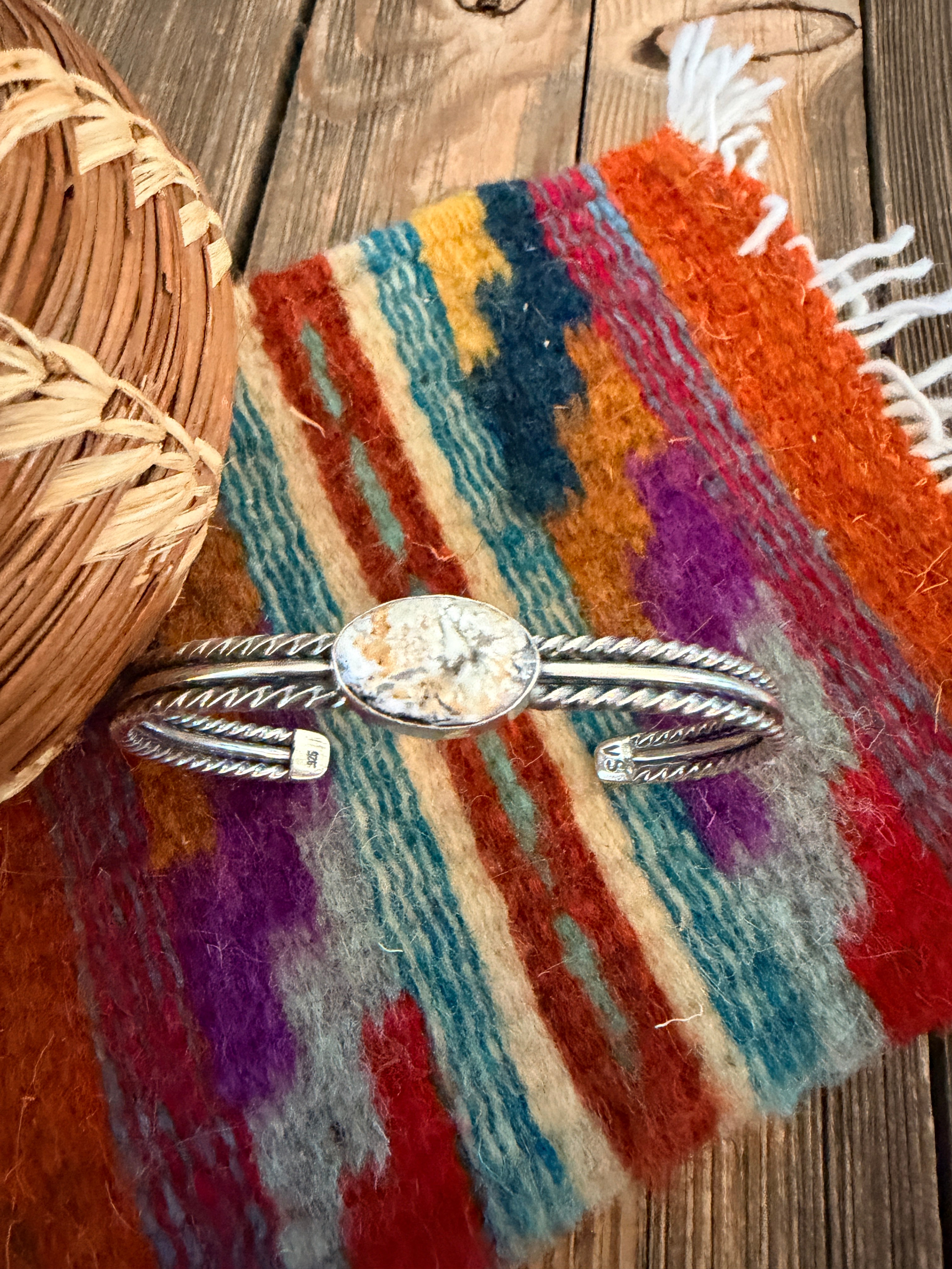 Handcrafted White Buffalo & Sterling Silver Cuff Bracelet
