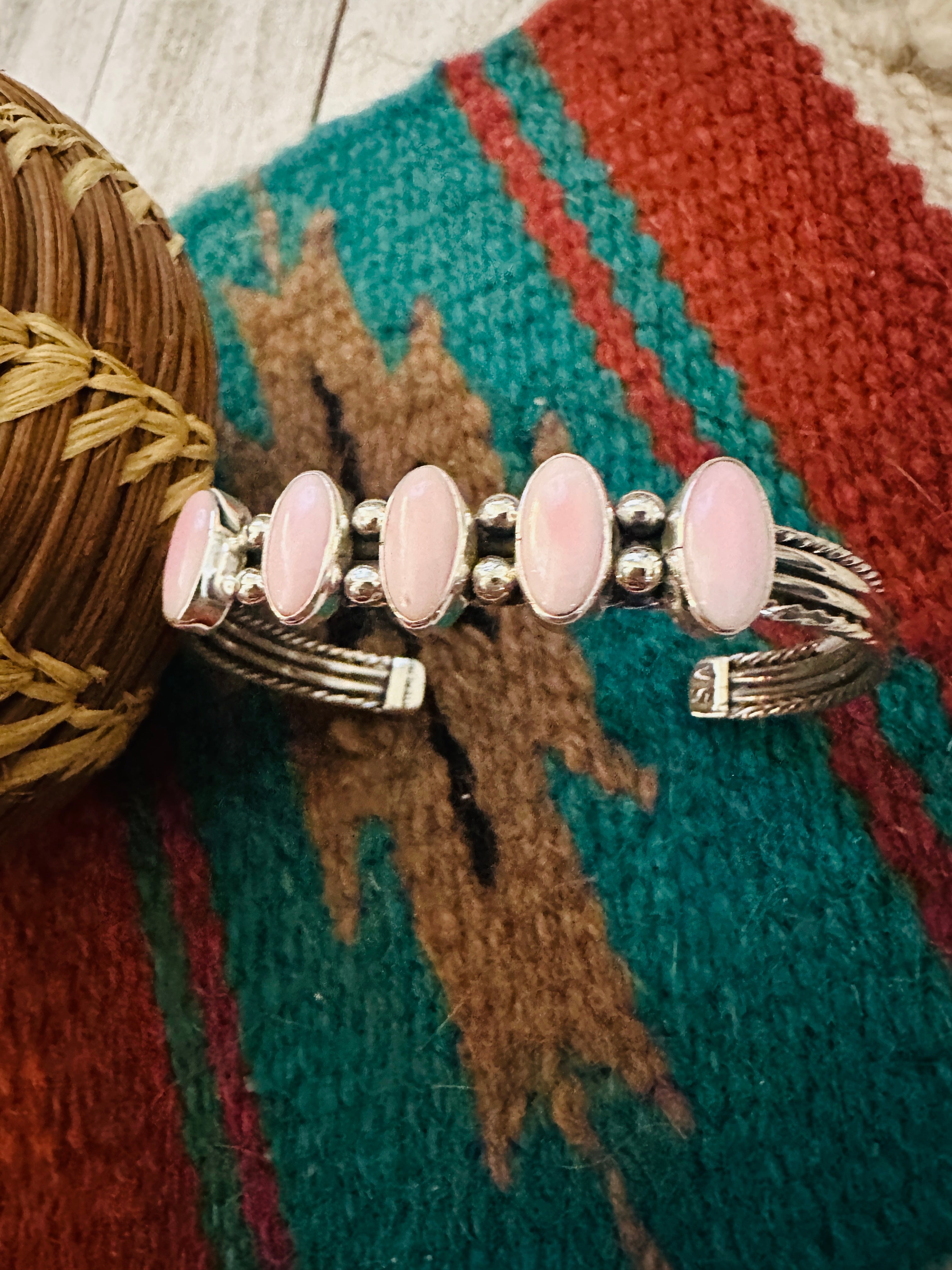 Navajo Queen Pink Conch & Sterling Silver Cuff Bracelet