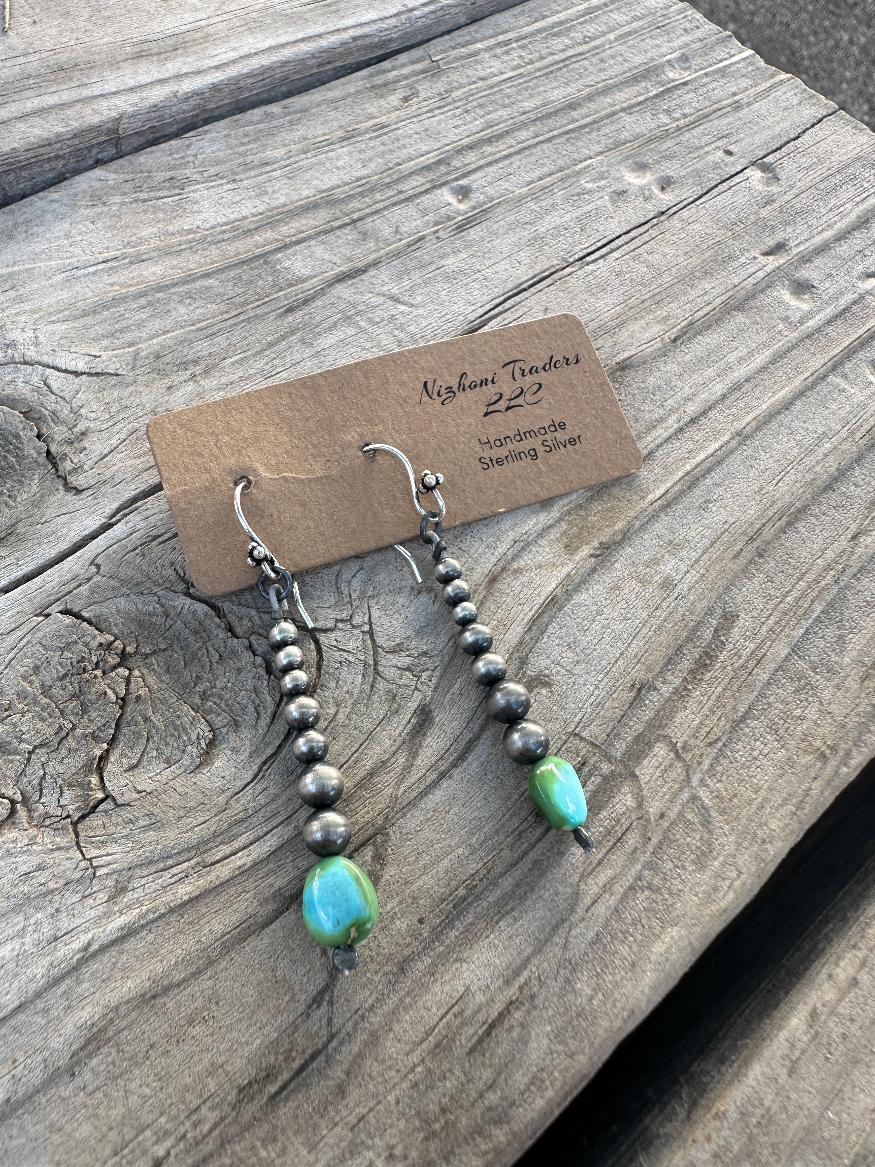 Handmade Sonoran Mountain Turquoise And Sterling Silver Beaded Drop Dangle Earrings