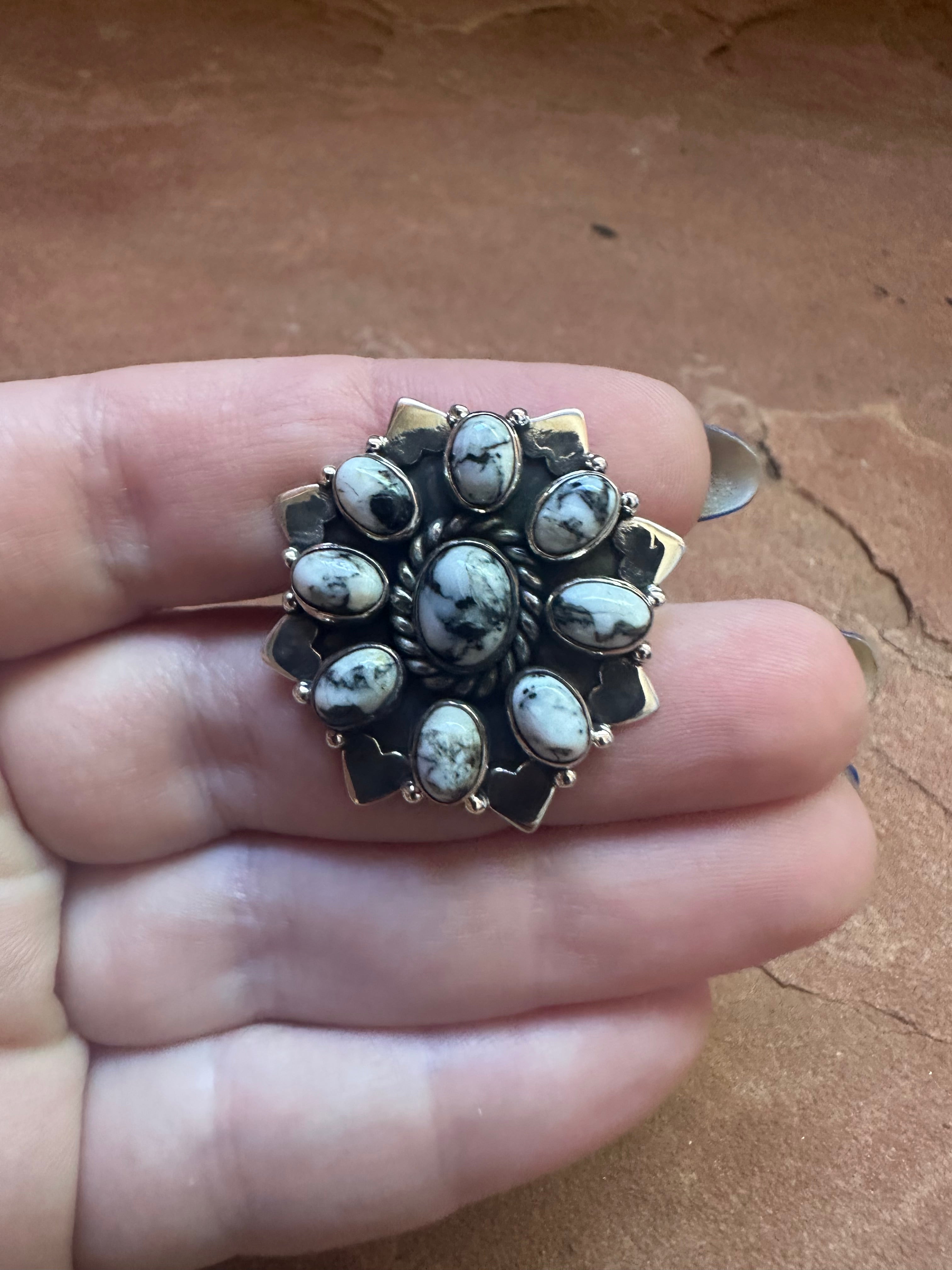 Handmade Sterling Silver & White Buffalo Cluster Adjustable Ring